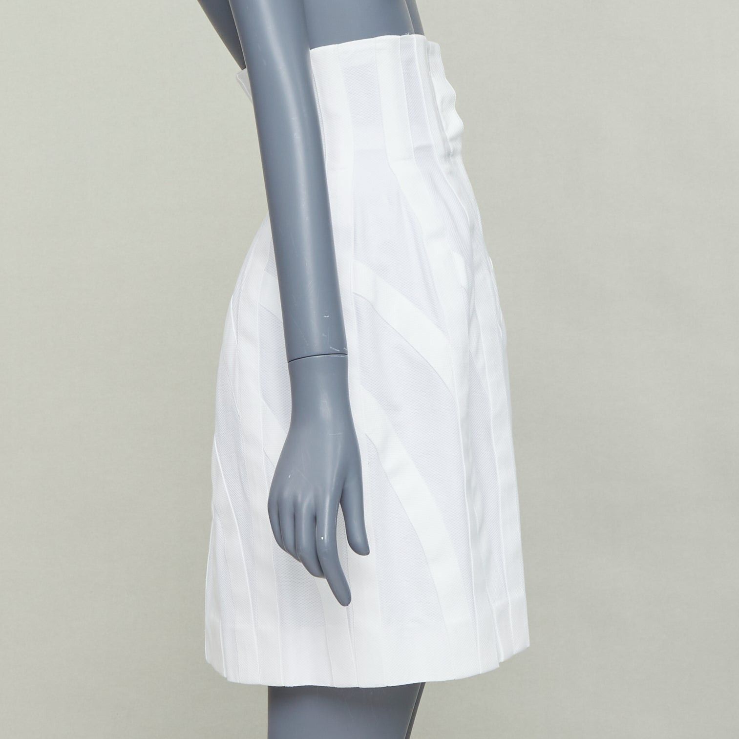 Alaia ALAIA ivory 100% cotton boned corseted high waist flare skirt FR38 M Size 28" / US 6 / IT 42 - 4 Thumbnail