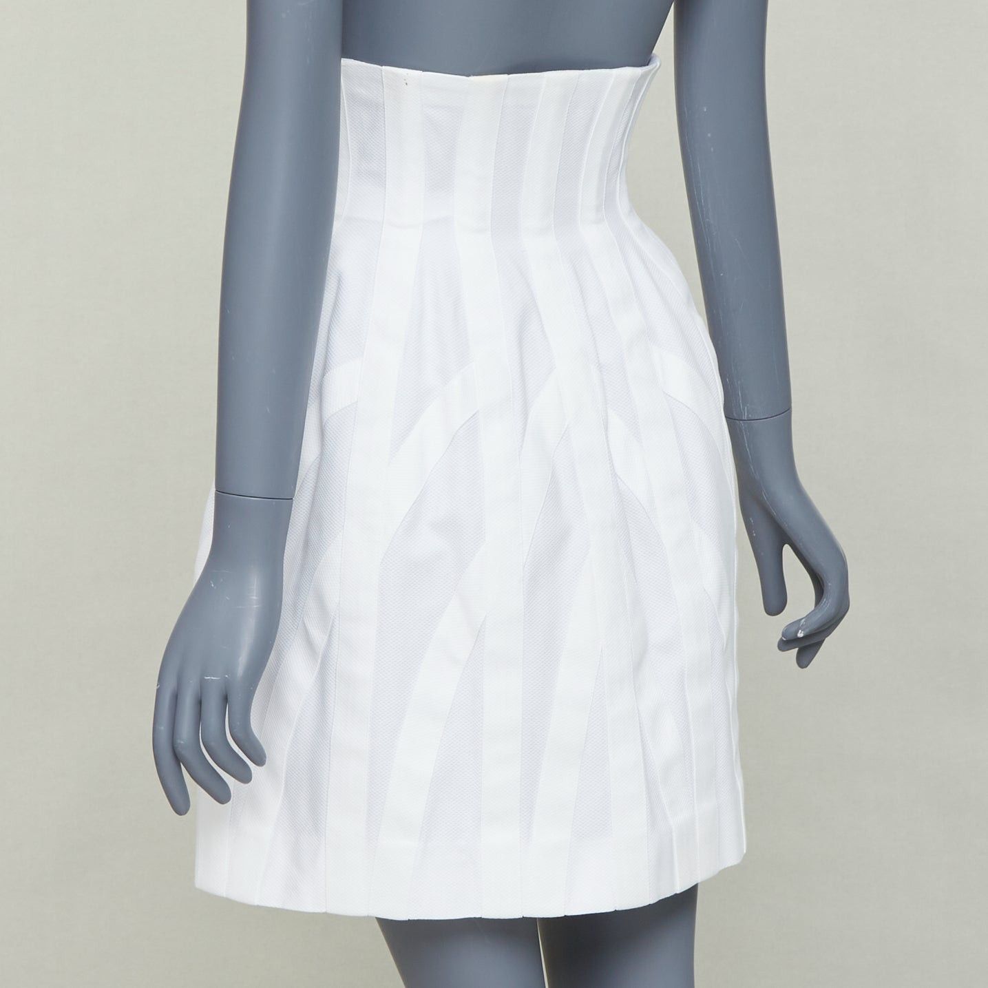 Alaia ALAIA ivory 100% cotton boned corseted high waist flare skirt FR38 M Size 28" / US 6 / IT 42 - 6 Thumbnail