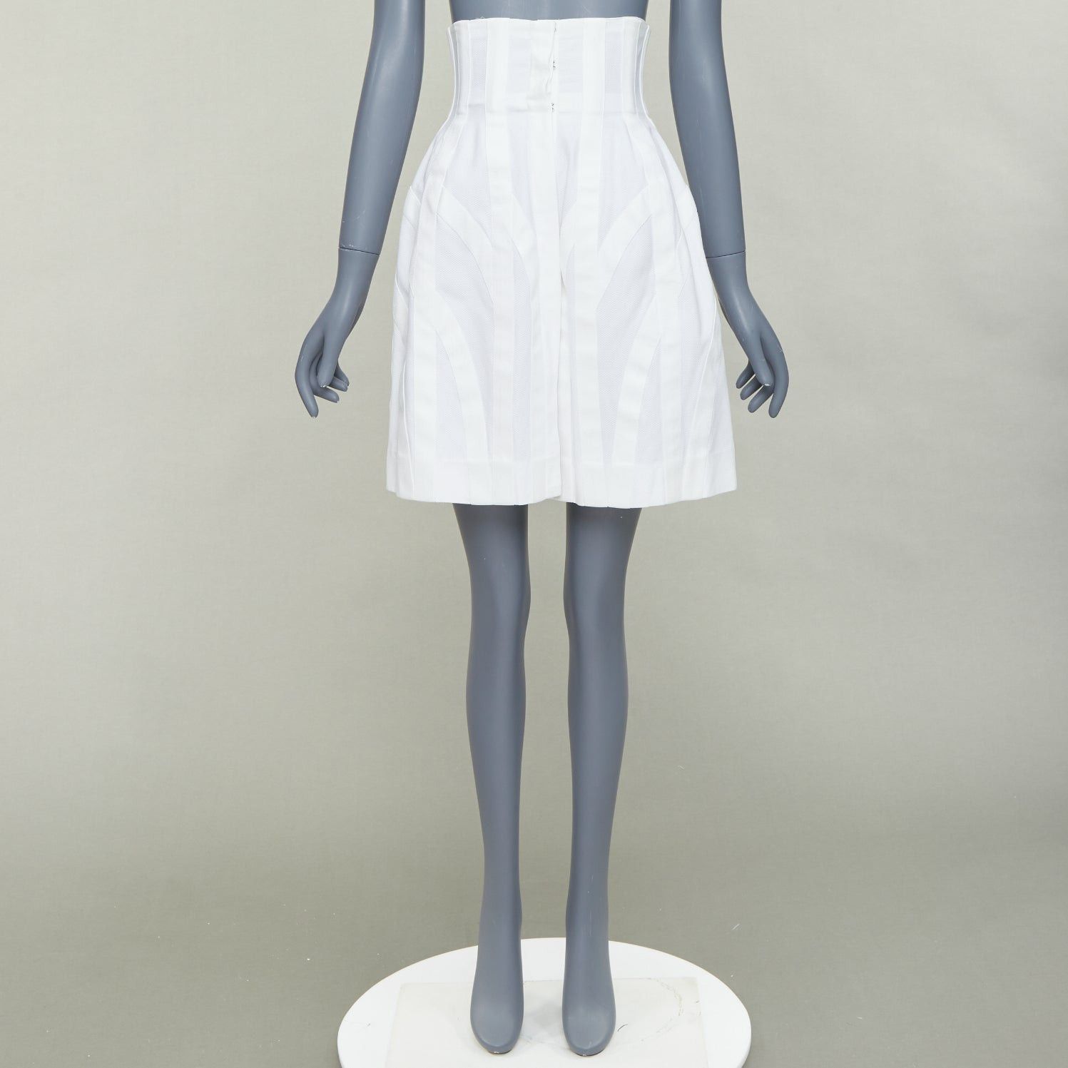 Alaia ALAIA ivory 100% cotton boned corseted high waist flare skirt FR38 M Size 28" / US 6 / IT 42 - 10 Thumbnail