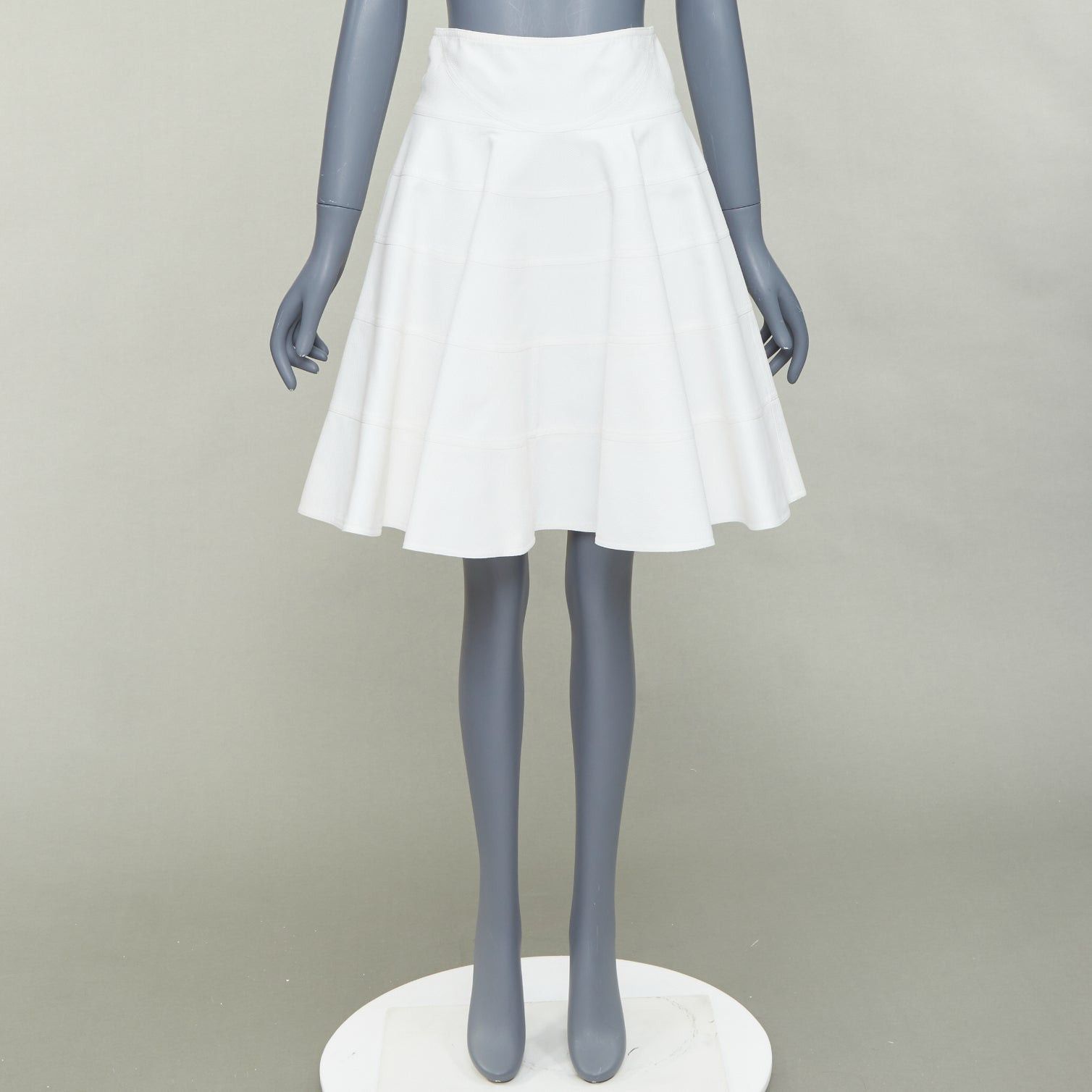 Alaia ALAIA 10 CORSO COMO ivory cotton panelled tiered flare knee skirt FR38 M Size 28" / US 6 / IT 42 - 2 Thumbnail