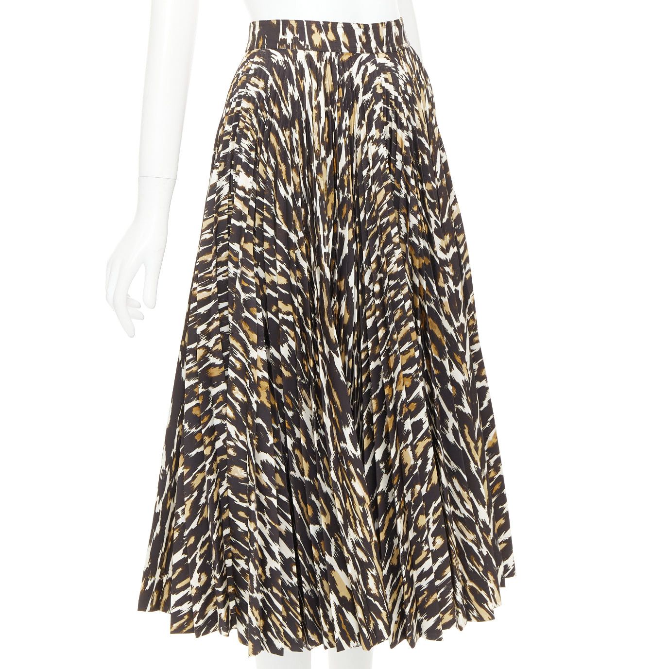 Calvin Klein CALVIN KLEIN 205W39NYC Raf Simons brown leopard print pleated skirt US0 XS Size 26" / US 2 / IT 38 - 3 Thumbnail
