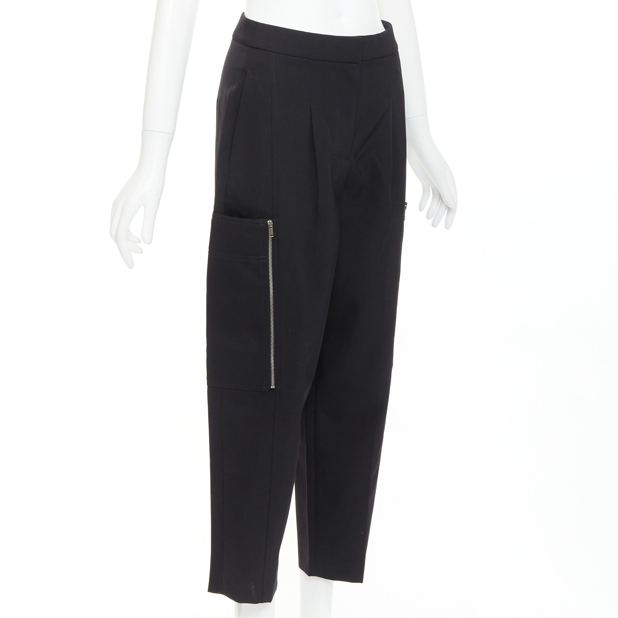 Stella McCartney STELLA MCCARTNEY black wool twill silver zip pocketed tapered pants IT36 XXS Size 25" / US 0 / IT 36 - 3 Thumbnail