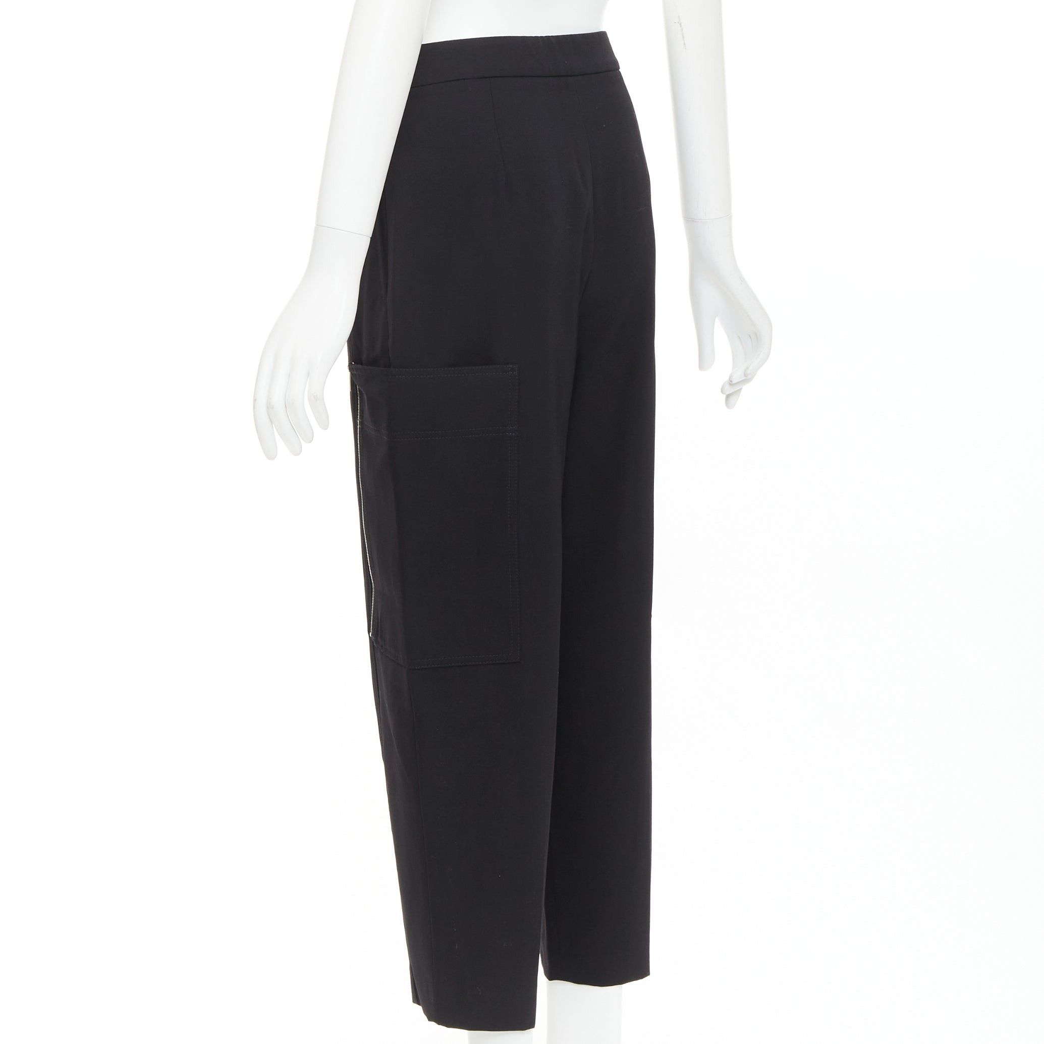 Stella McCartney STELLA MCCARTNEY black wool twill silver zip pocketed tapered pants IT36 XXS Size 25" / US 0 / IT 36 - 6 Thumbnail
