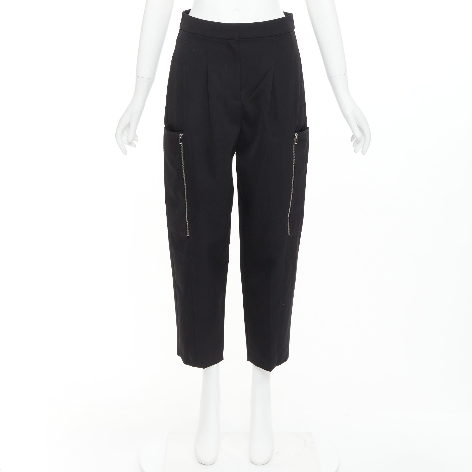 Stella McCartney STELLA MCCARTNEY black wool twill silver zip pocketed tapered pants IT36 XXS Size 25" / US 0 / IT 36 - 9 Thumbnail