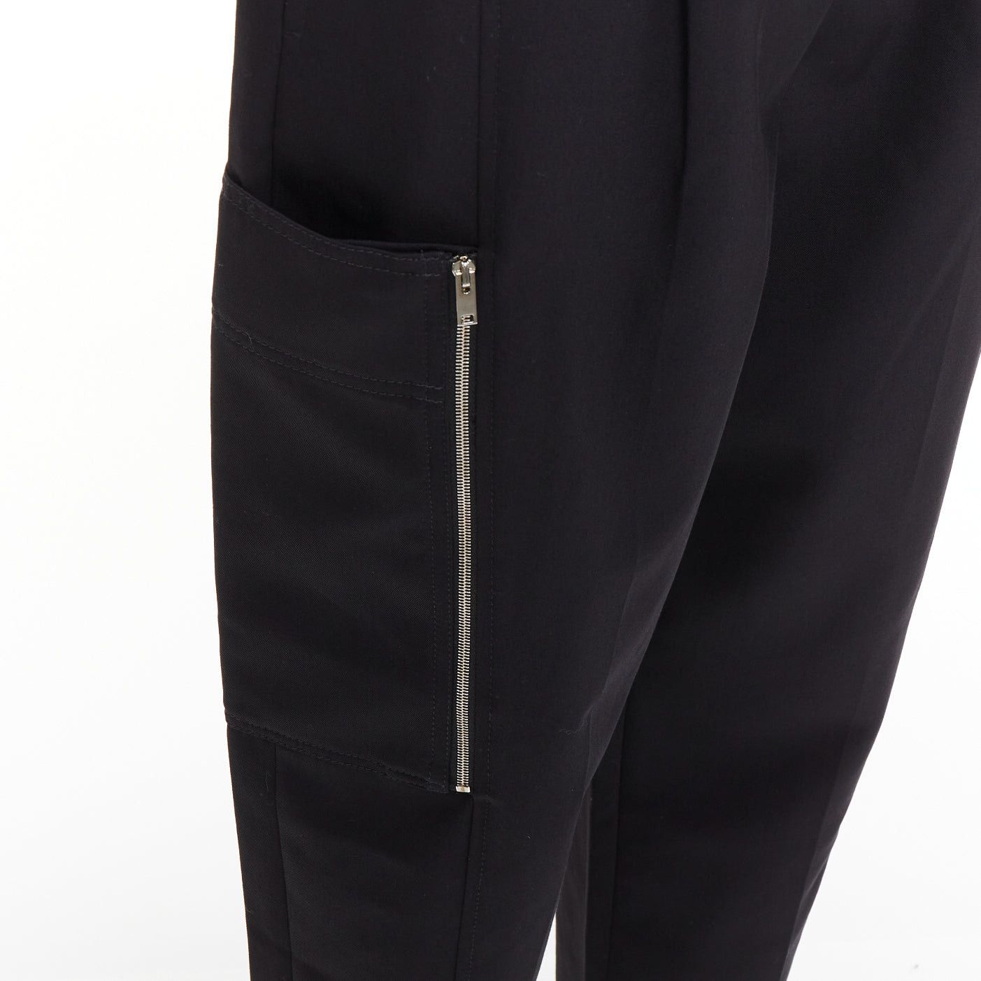 Stella McCartney STELLA MCCARTNEY black wool twill silver zip pocketed tapered pants IT36 XXS Size 25" / US 0 / IT 36 - 2 Thumbnail
