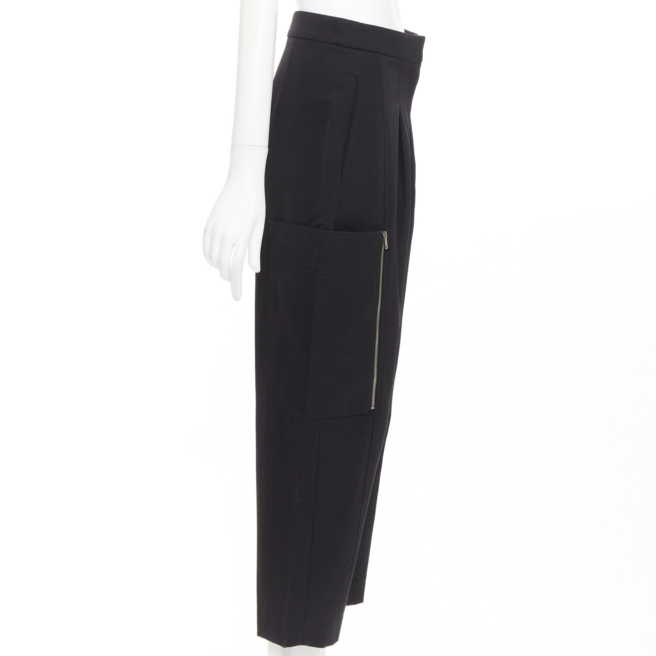 Stella McCartney STELLA MCCARTNEY black wool twill silver zip pocketed tapered pants IT36 XXS Size 25" / US 0 / IT 36 - 4 Thumbnail
