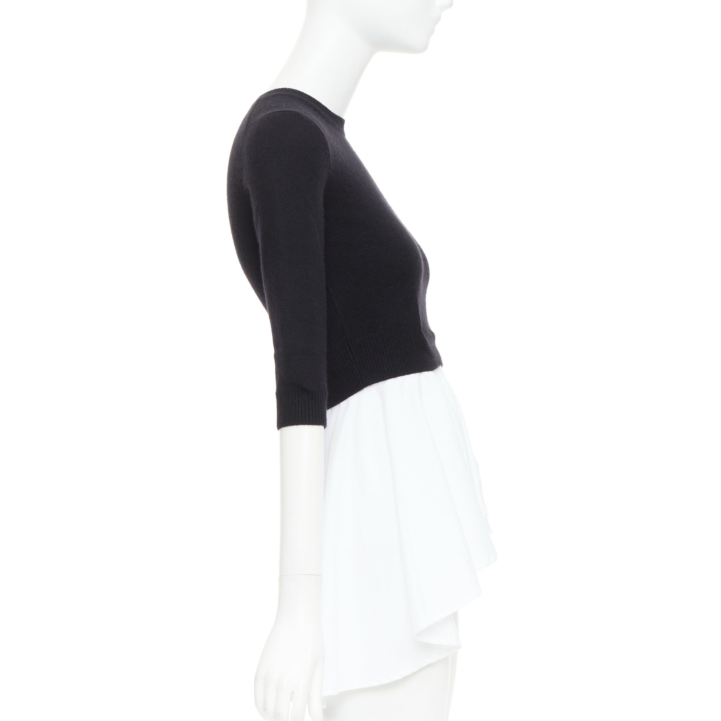 Alexander McQueen ALEXANDER MCQUEEN black wool cashmere sweater white cotton peplum top XXS Size XS / US 0-2 / IT 36-38 - 4 Thumbnail