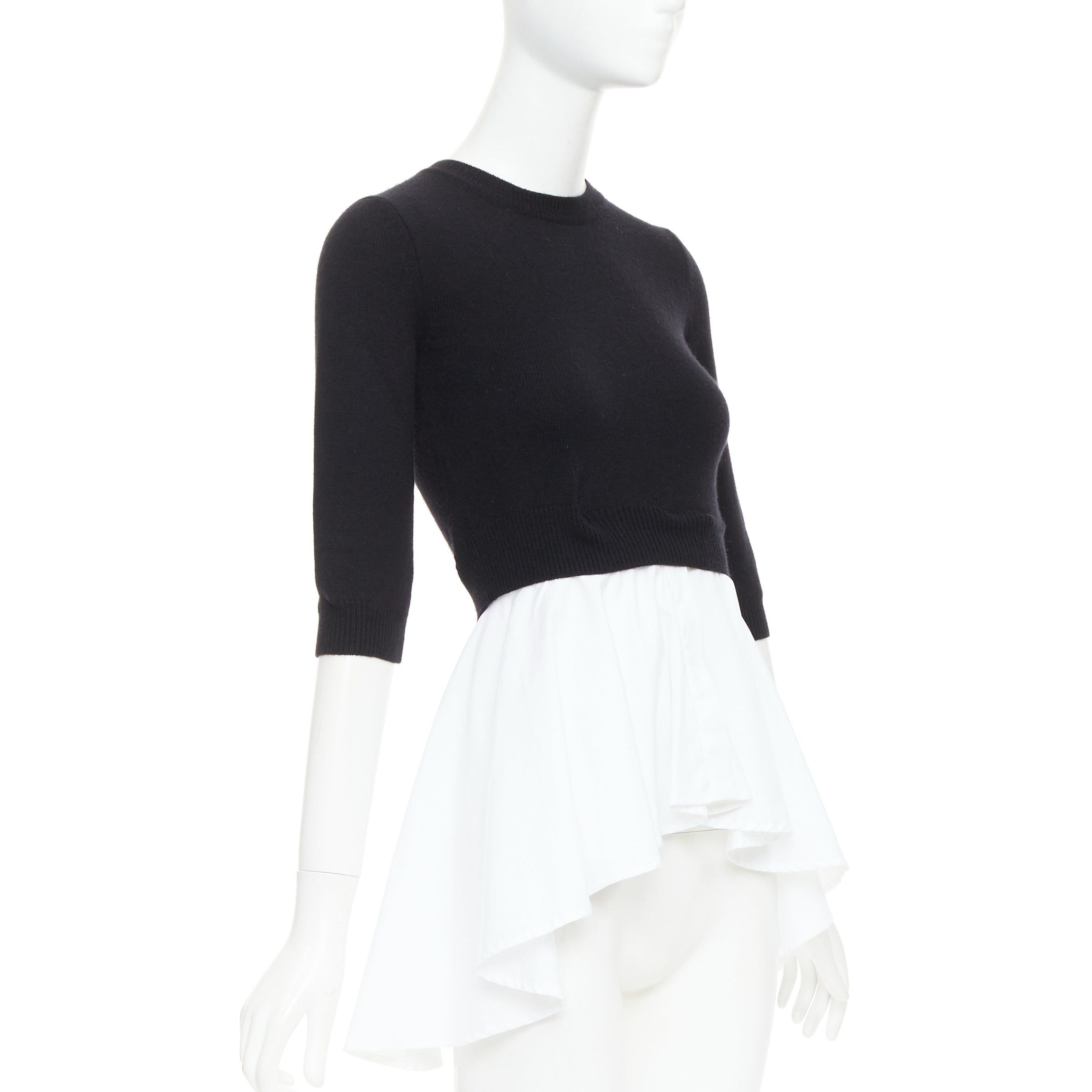 Alexander McQueen ALEXANDER MCQUEEN black wool cashmere sweater white cotton peplum top XXS Size XS / US 0-2 / IT 36-38 - 3 Thumbnail