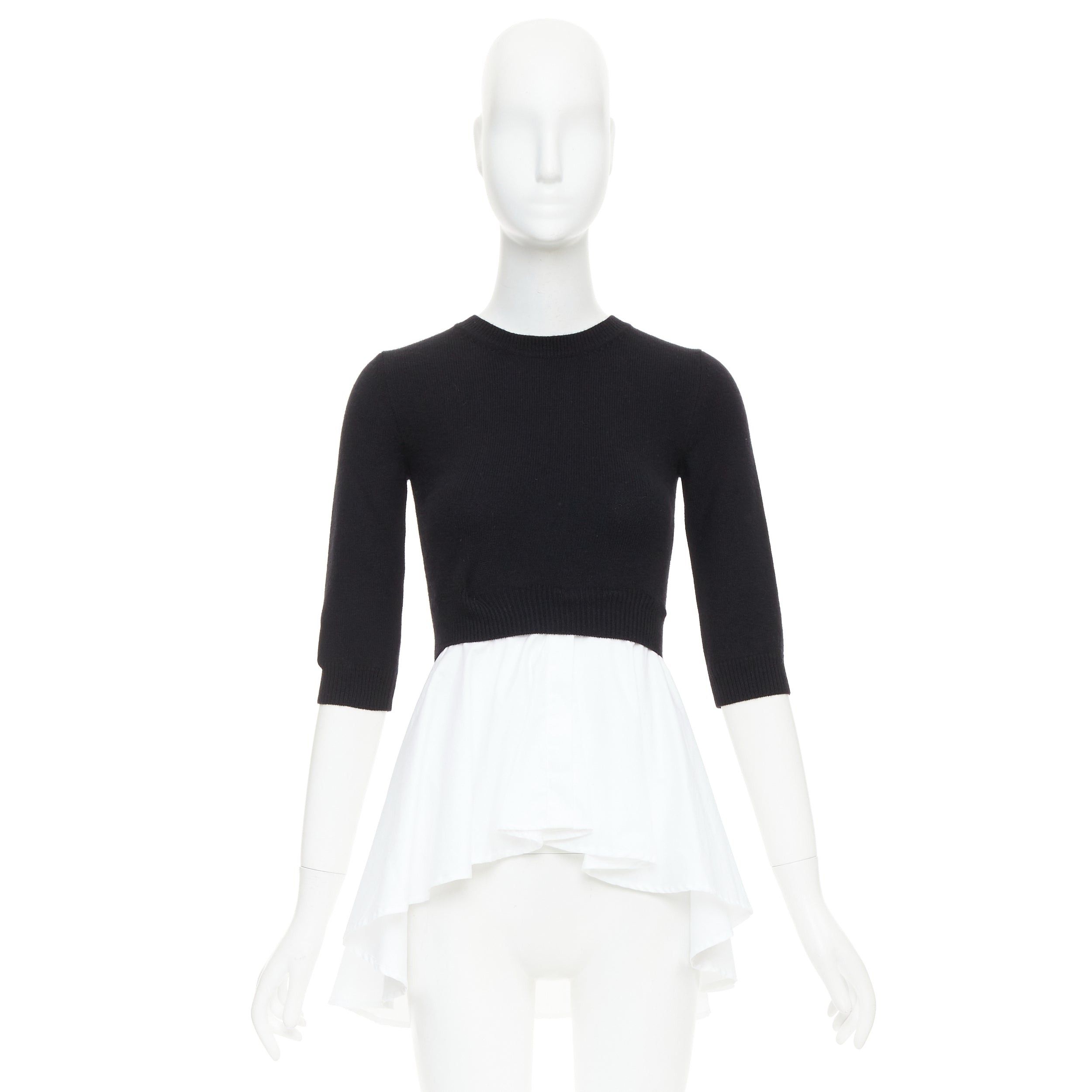 Alexander McQueen ALEXANDER MCQUEEN black wool cashmere sweater white cotton peplum top XXS Size XS / US 0-2 / IT 36-38 - 9 Thumbnail