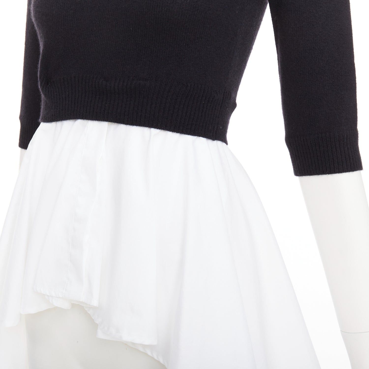 Alexander McQueen ALEXANDER MCQUEEN black wool cashmere sweater white cotton peplum top XXS Size XS / US 0-2 / IT 36-38 - 2 Thumbnail