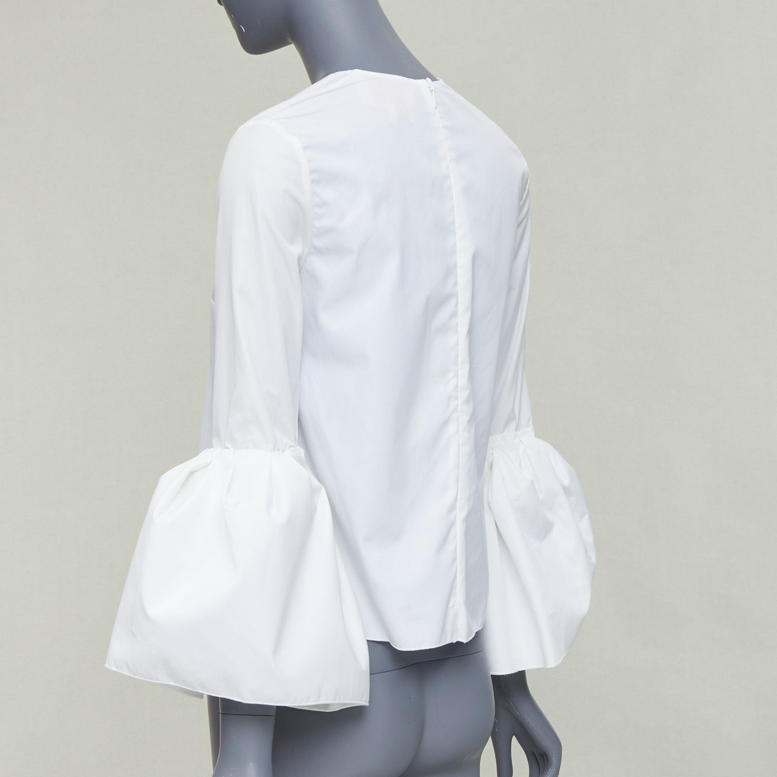 ROKSANDA ROKSANDA cream cotton fit flare ruffled cuff fitted crew neck shirt UK6 XS Size XS / US 0-2 / IT 36-38 - 6 Thumbnail