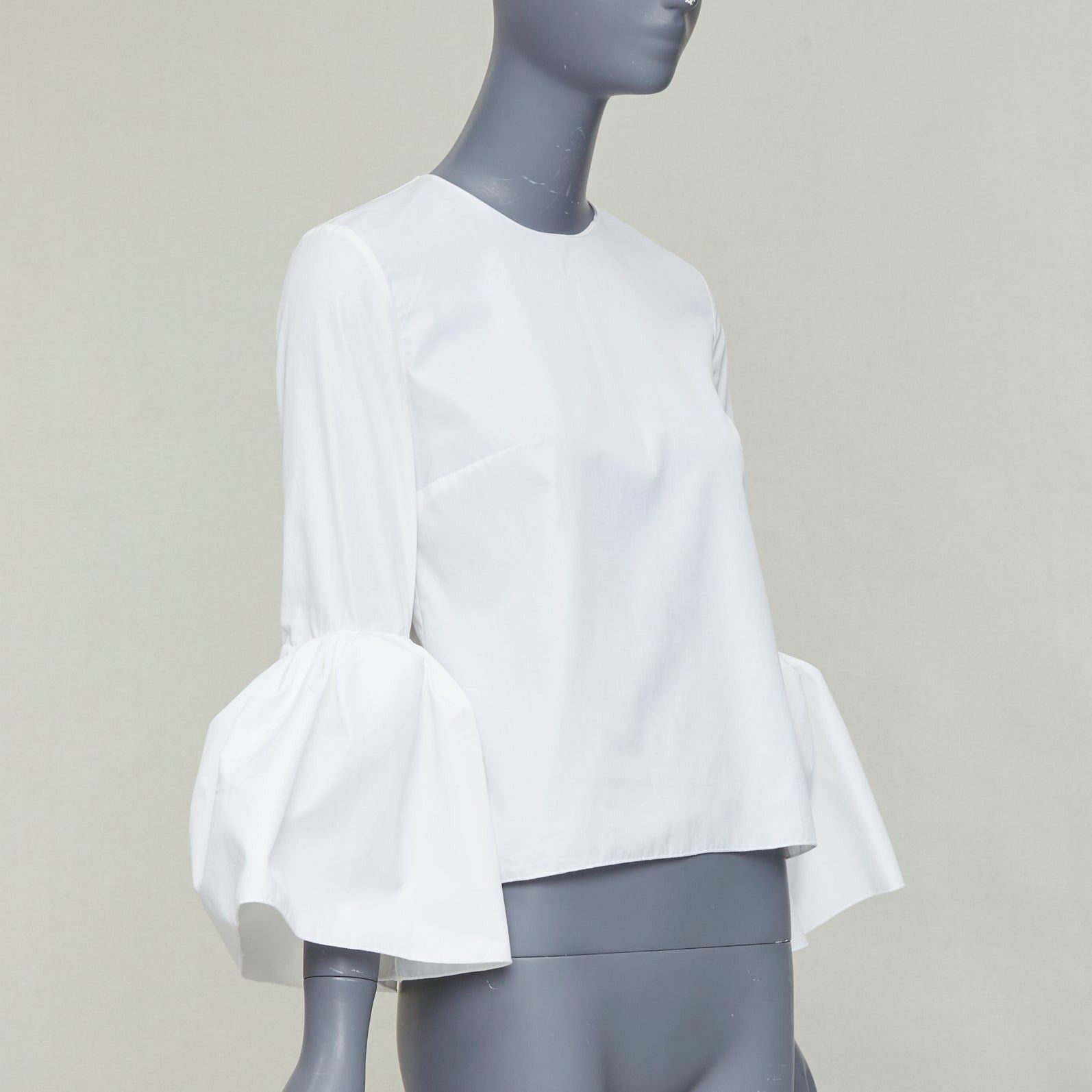 ROKSANDA ROKSANDA cream cotton fit flare ruffled cuff fitted crew neck shirt UK6 XS Size XS / US 0-2 / IT 36-38 - 3 Thumbnail
