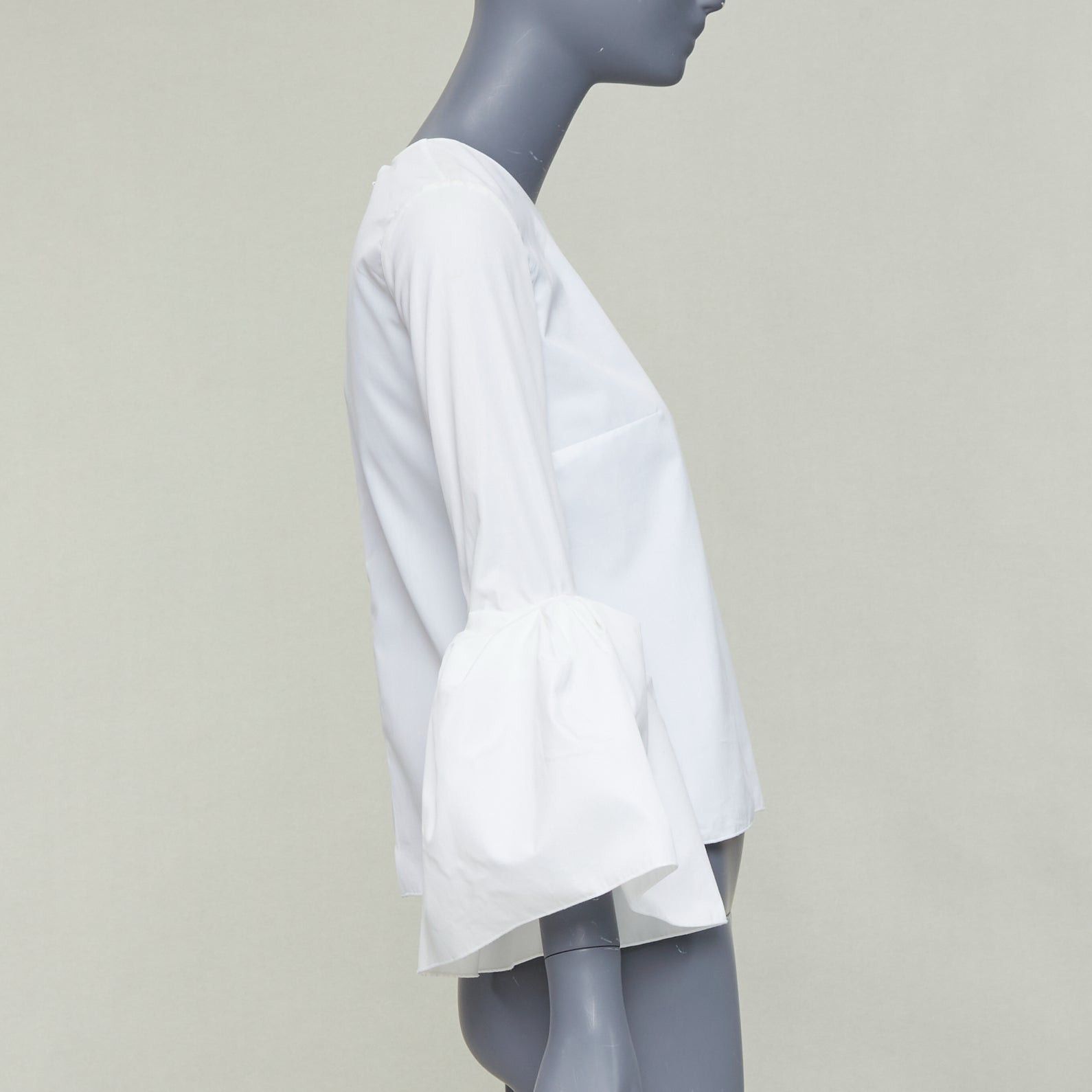 ROKSANDA ROKSANDA cream cotton fit flare ruffled cuff fitted crew neck shirt UK6 XS Size XS / US 0-2 / IT 36-38 - 4 Thumbnail