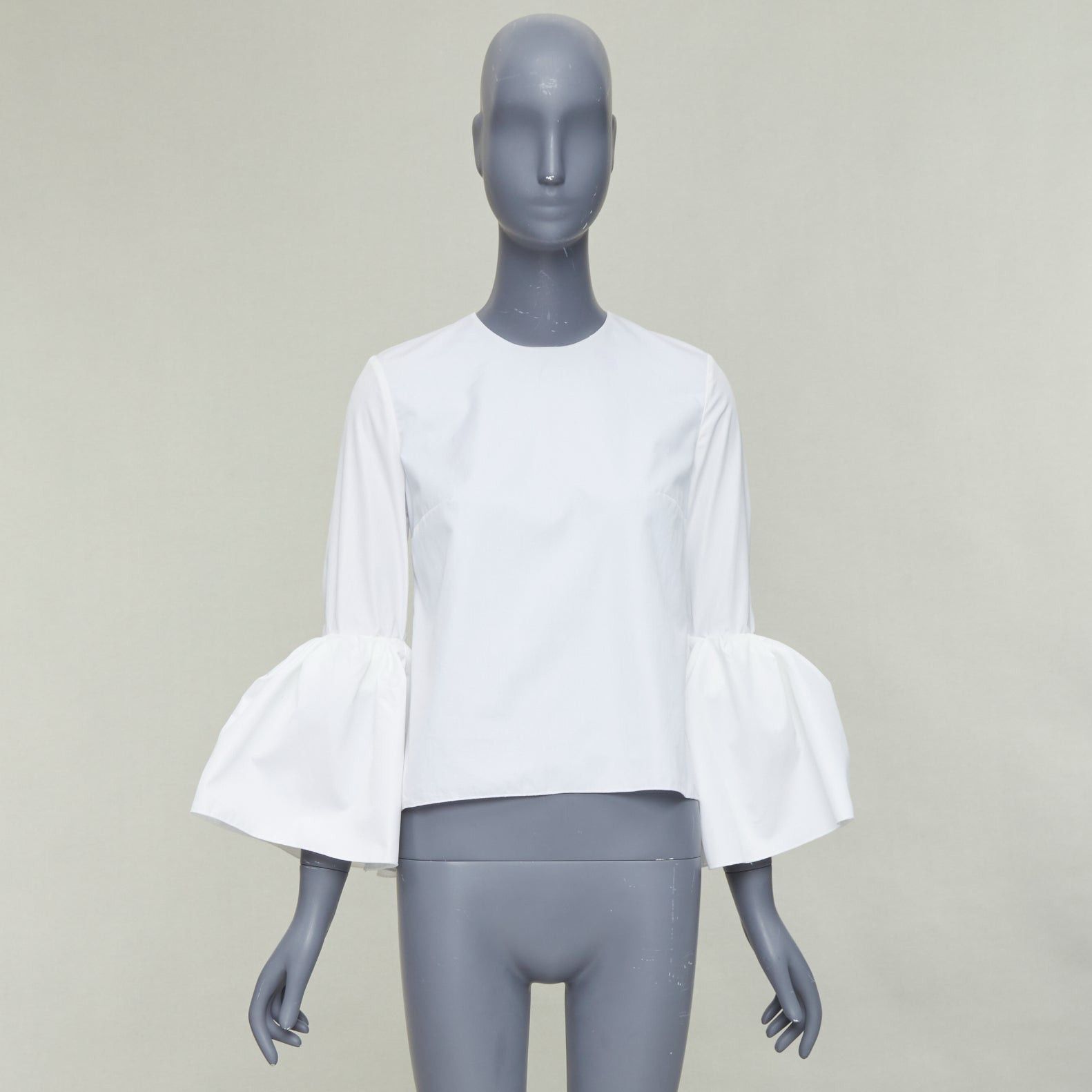 ROKSANDA ROKSANDA cream cotton fit flare ruffled cuff fitted crew neck shirt UK6 XS Size XS / US 0-2 / IT 36-38 - 9 Thumbnail