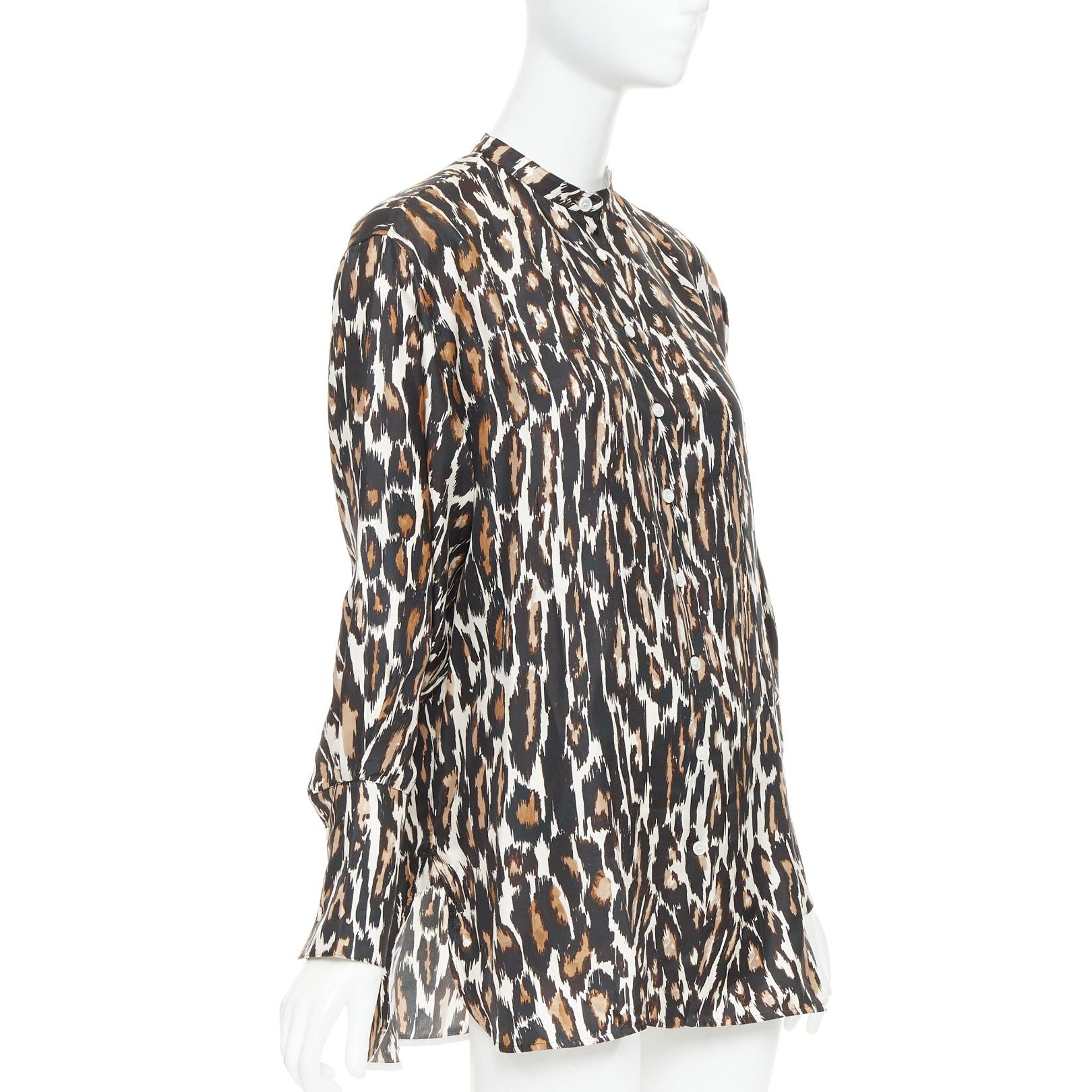 Calvin Klein CALVIN KLEIN 205W39NYC Raf Simons 100% silk brown black leopard print shirt US0 XS Size 26" / US 2 / IT 38 - 3 Thumbnail