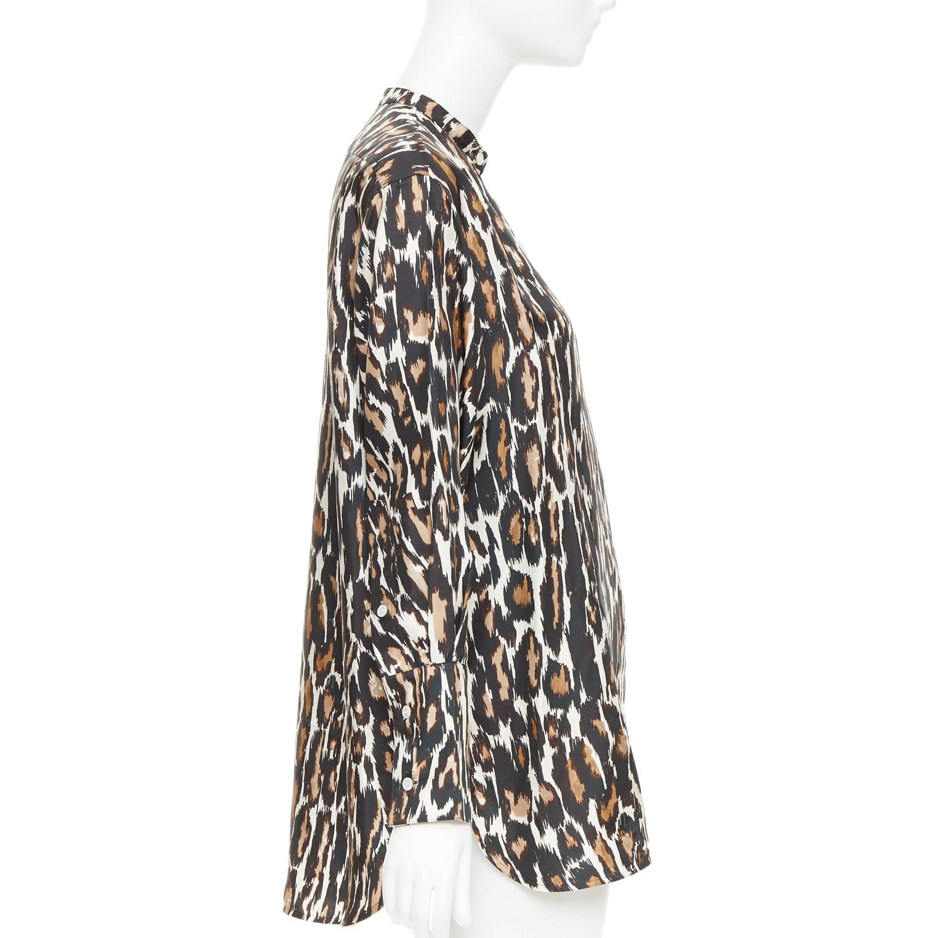 Calvin Klein CALVIN KLEIN 205W39NYC Raf Simons 100% silk brown black leopard print shirt US0 XS Size 26" / US 2 / IT 38 - 4 Thumbnail