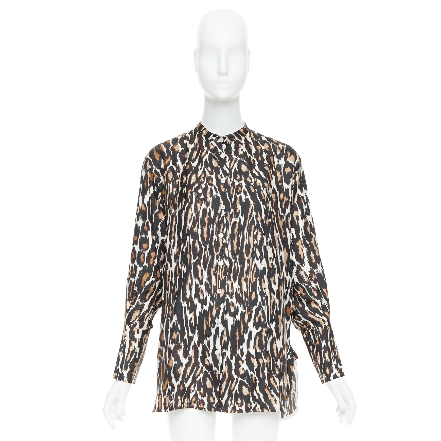 Calvin Klein CALVIN KLEIN 205W39NYC Raf Simons 100% silk brown black leopard print shirt US0 XS Size 26" / US 2 / IT 38 - 9 Thumbnail