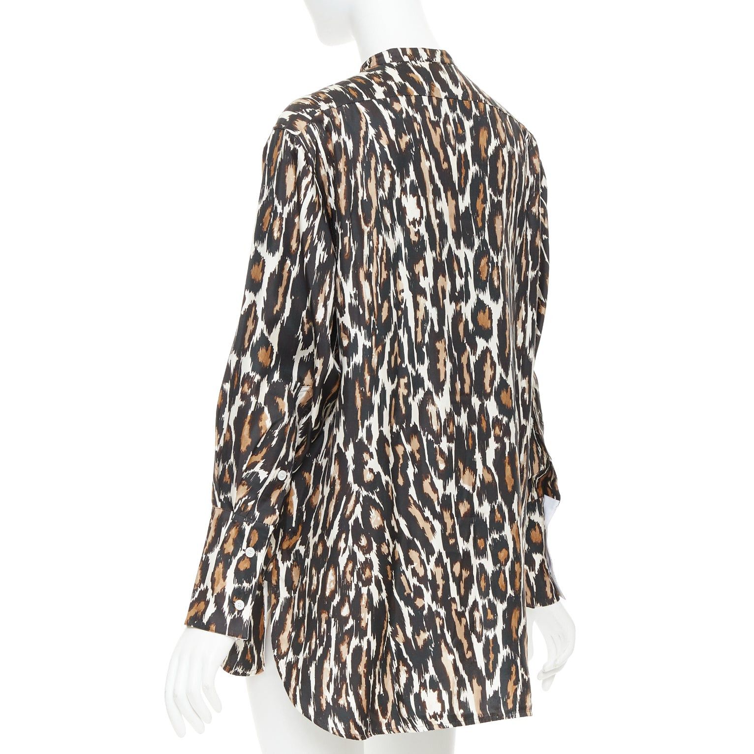 Calvin Klein CALVIN KLEIN 205W39NYC Raf Simons 100% silk brown black leopard print shirt US0 XS Size 26" / US 2 / IT 38 - 6 Thumbnail
