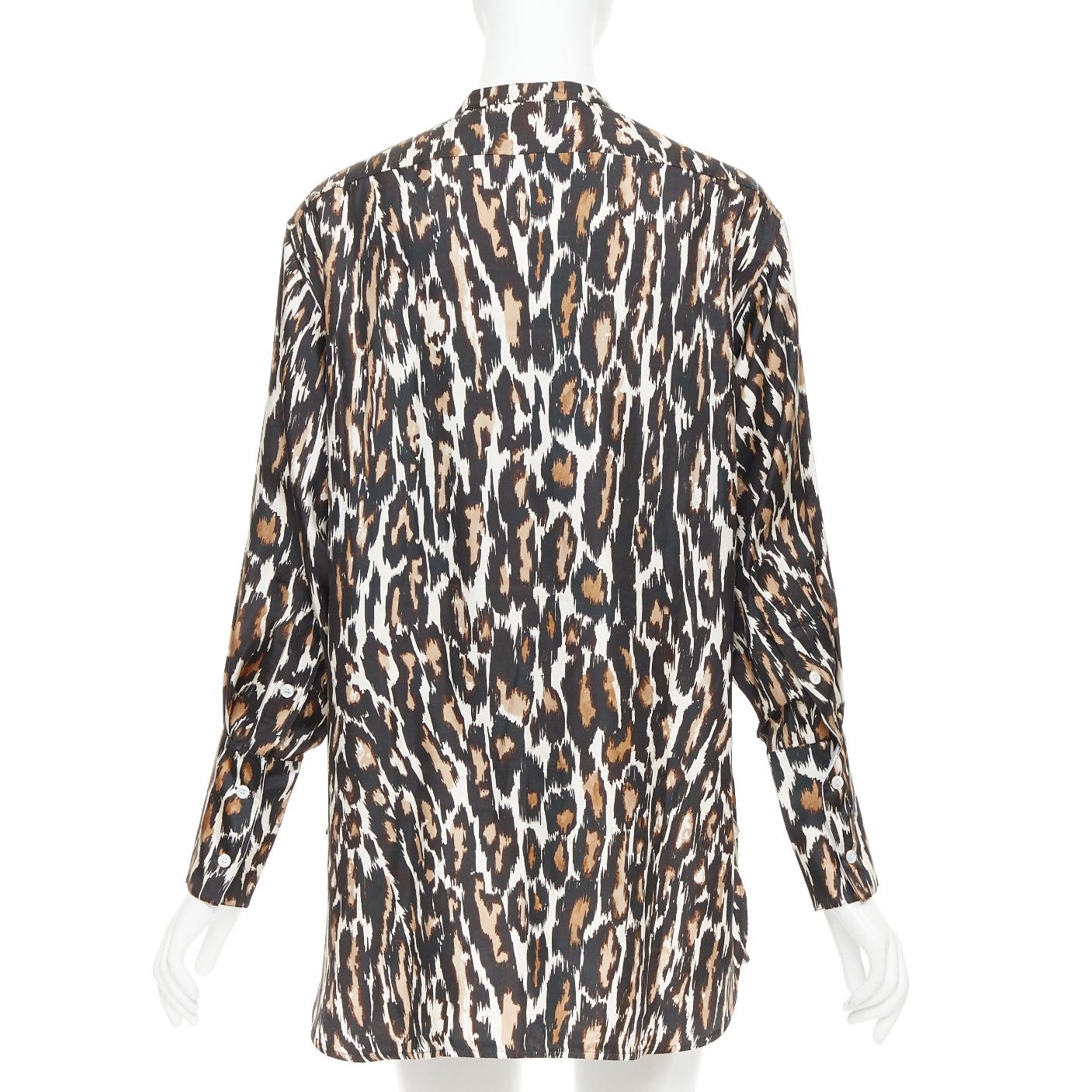 Calvin Klein CALVIN KLEIN 205W39NYC Raf Simons 100% silk brown black leopard print shirt US0 XS Size 26" / US 2 / IT 38 - 5 Thumbnail