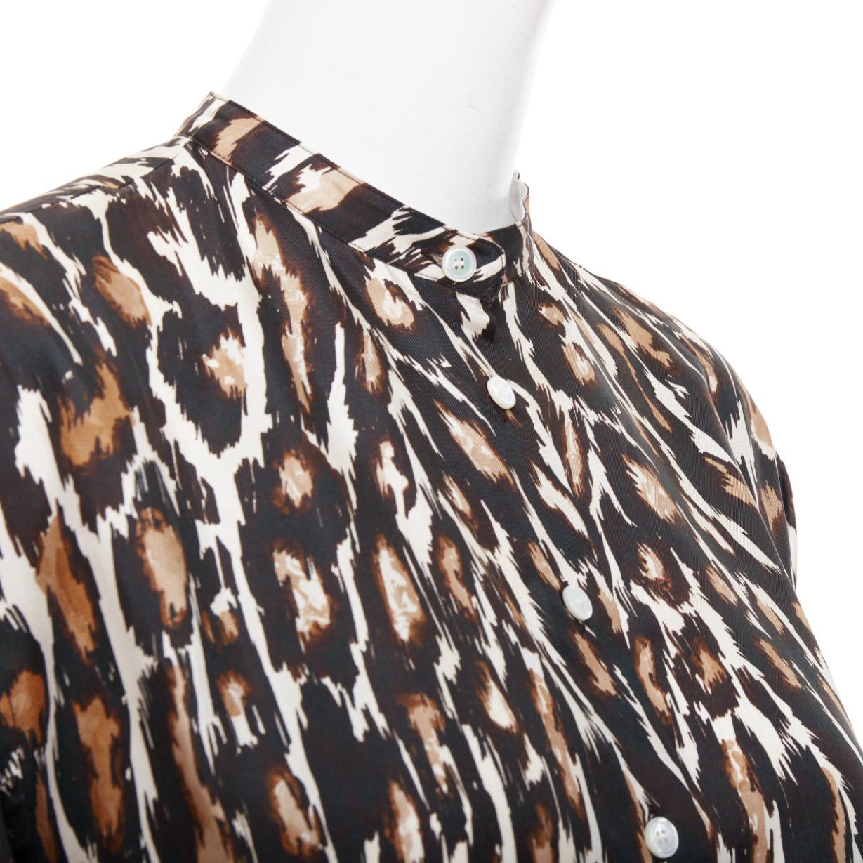 Calvin Klein CALVIN KLEIN 205W39NYC Raf Simons 100% silk brown black leopard print shirt US0 XS Size 26" / US 2 / IT 38 - 7 Thumbnail