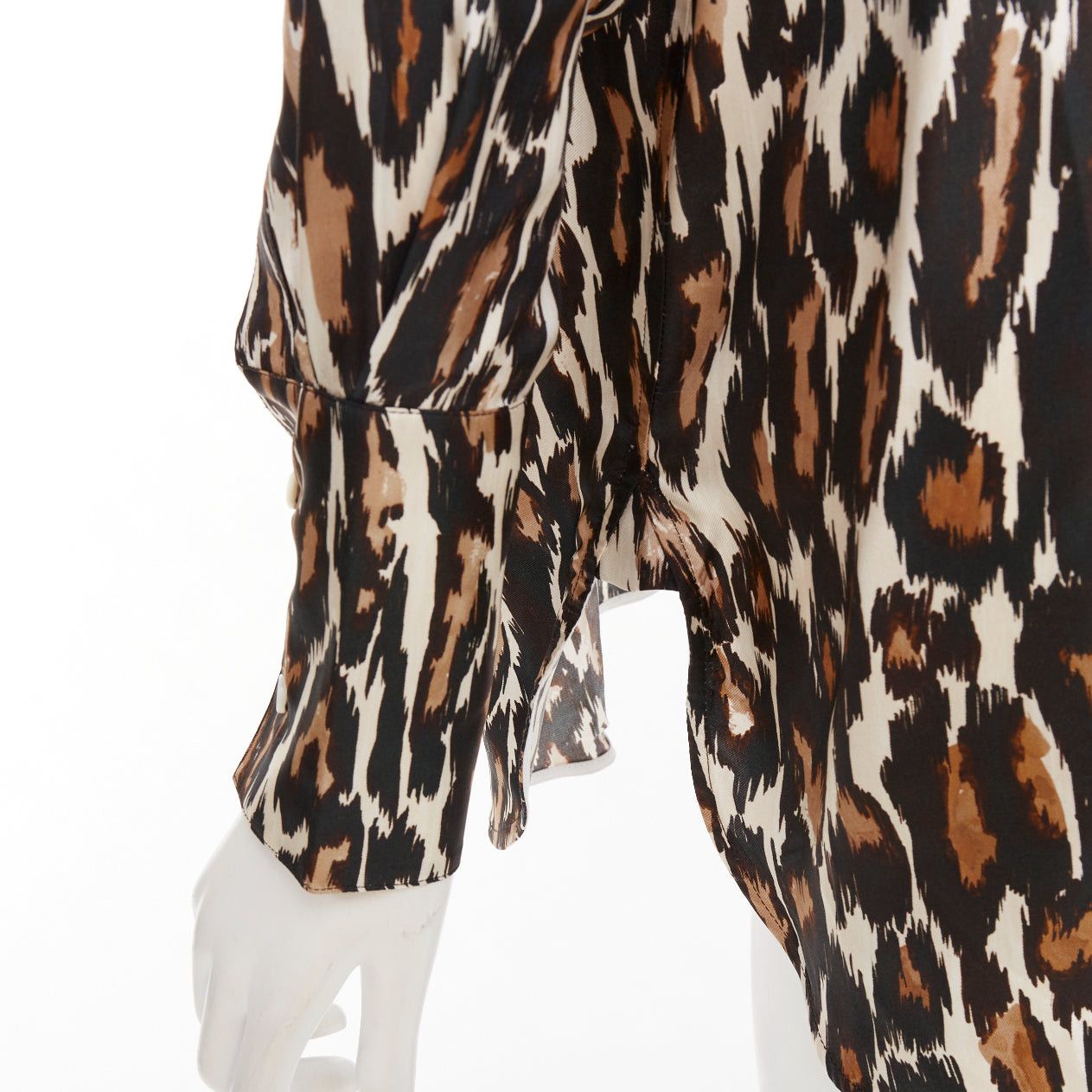 Calvin Klein CALVIN KLEIN 205W39NYC Raf Simons 100% silk brown black leopard print shirt US0 XS Size 26" / US 2 / IT 38 - 2 Thumbnail