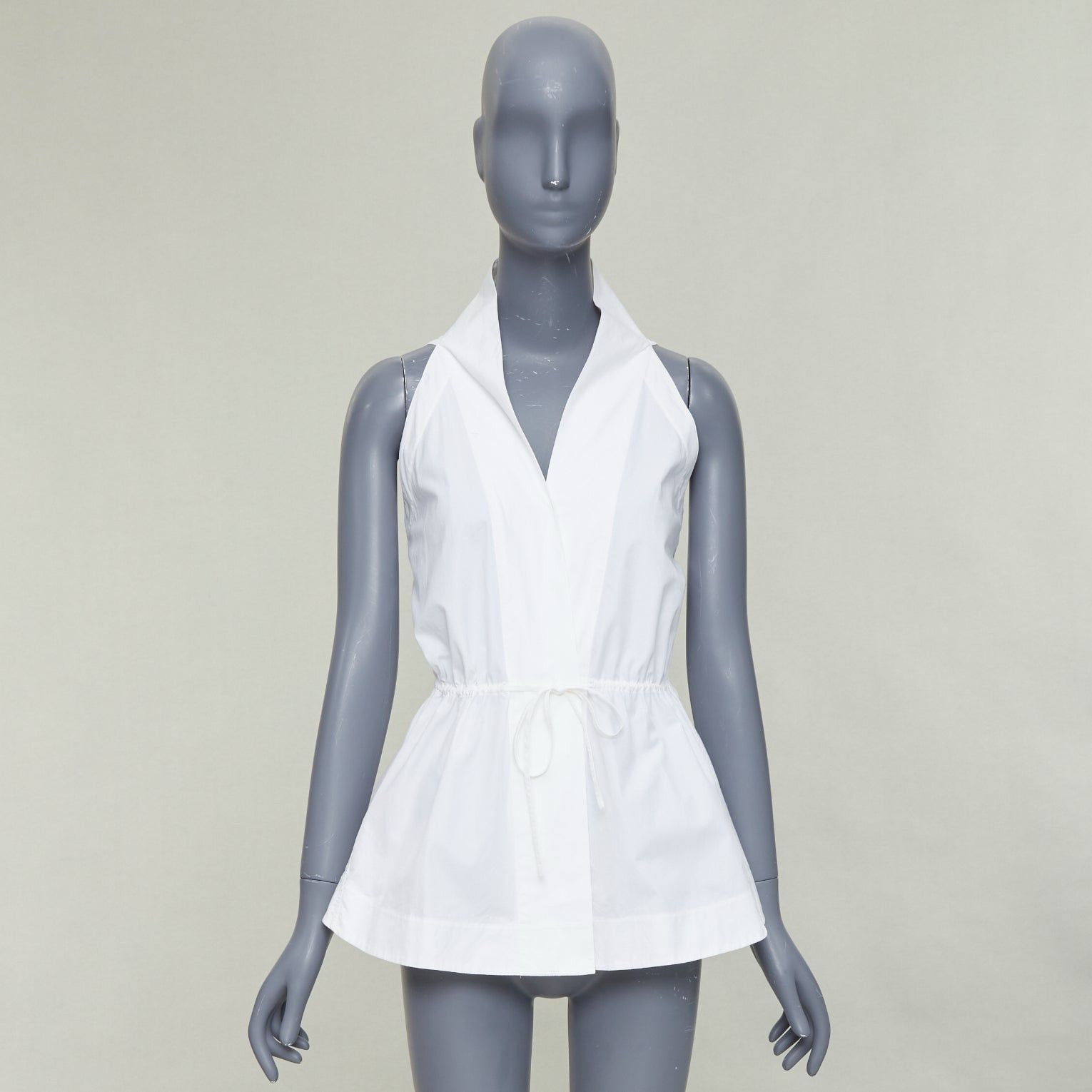 Alaia ALAIA off white cotton drawstring tie waist halter shirt top FR36 S Size S / US 4 / IT 40 - 10 Thumbnail
