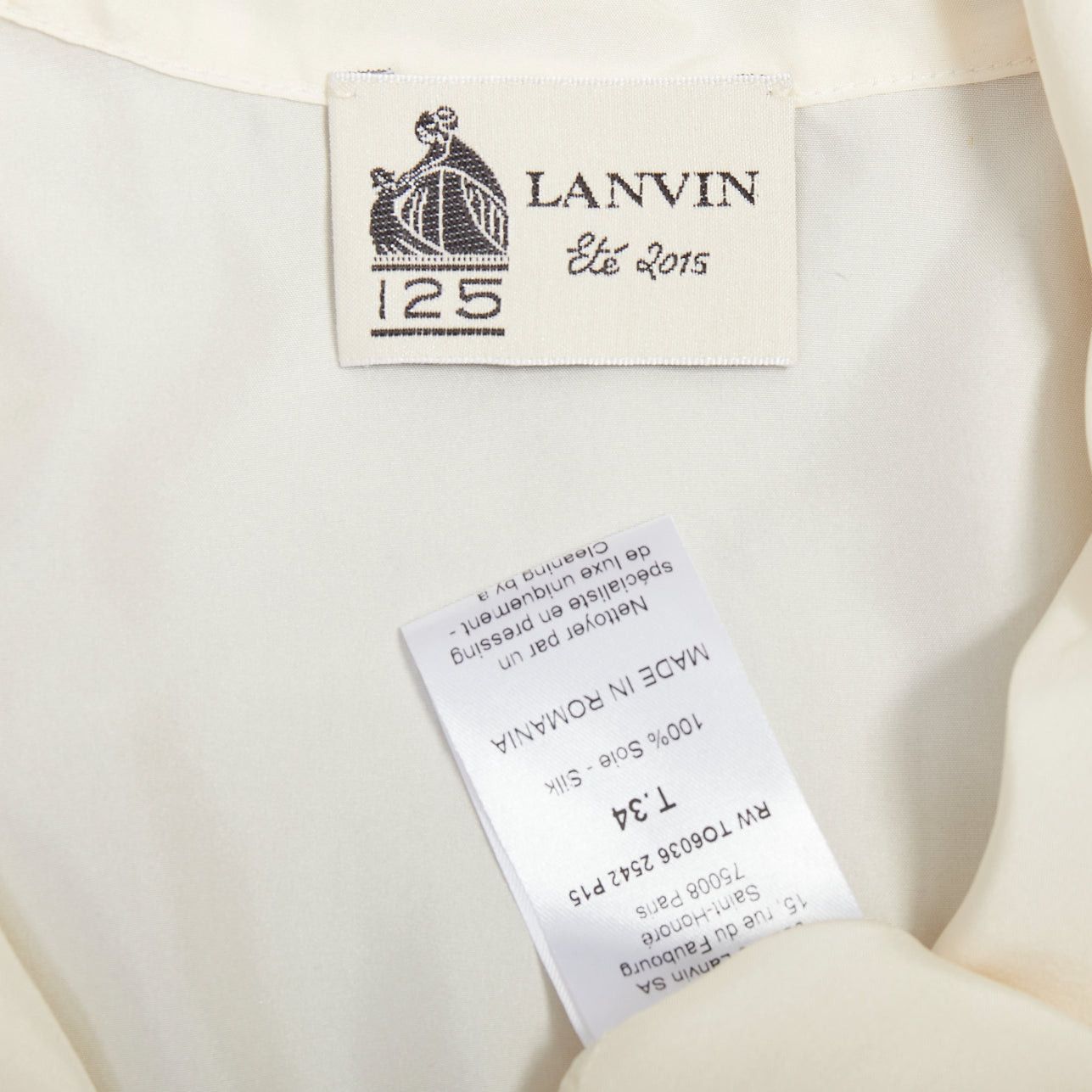 Lanvin LANVIN 2015 cream silk wide lapel plunge neck sleeveless blouse top FR34 XS Size XS / US 0-2 / IT 36-38 - 8 Thumbnail