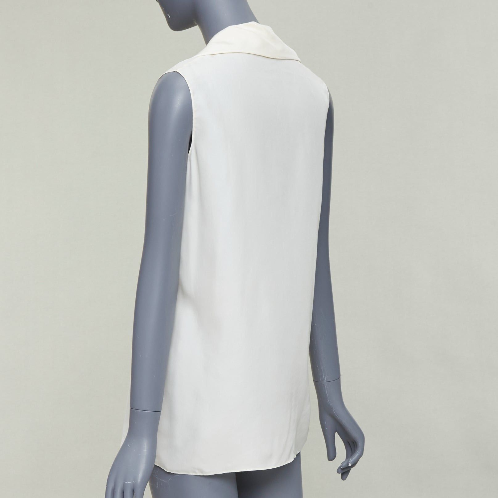 Lanvin LANVIN 2015 cream silk wide lapel plunge neck sleeveless blouse top FR34 XS Size XS / US 0-2 / IT 36-38 - 6 Thumbnail