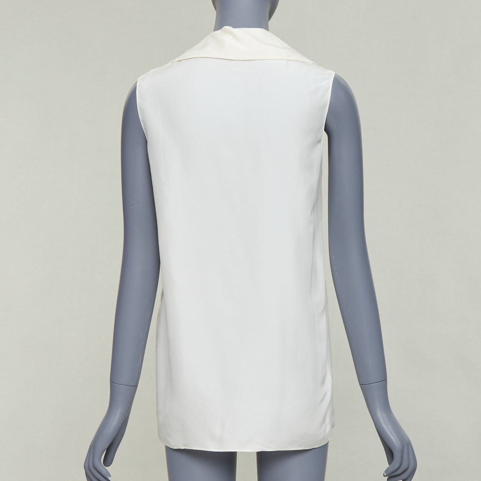 Lanvin LANVIN 2015 cream silk wide lapel plunge neck sleeveless blouse top FR34 XS Size XS / US 0-2 / IT 36-38 - 5 Thumbnail