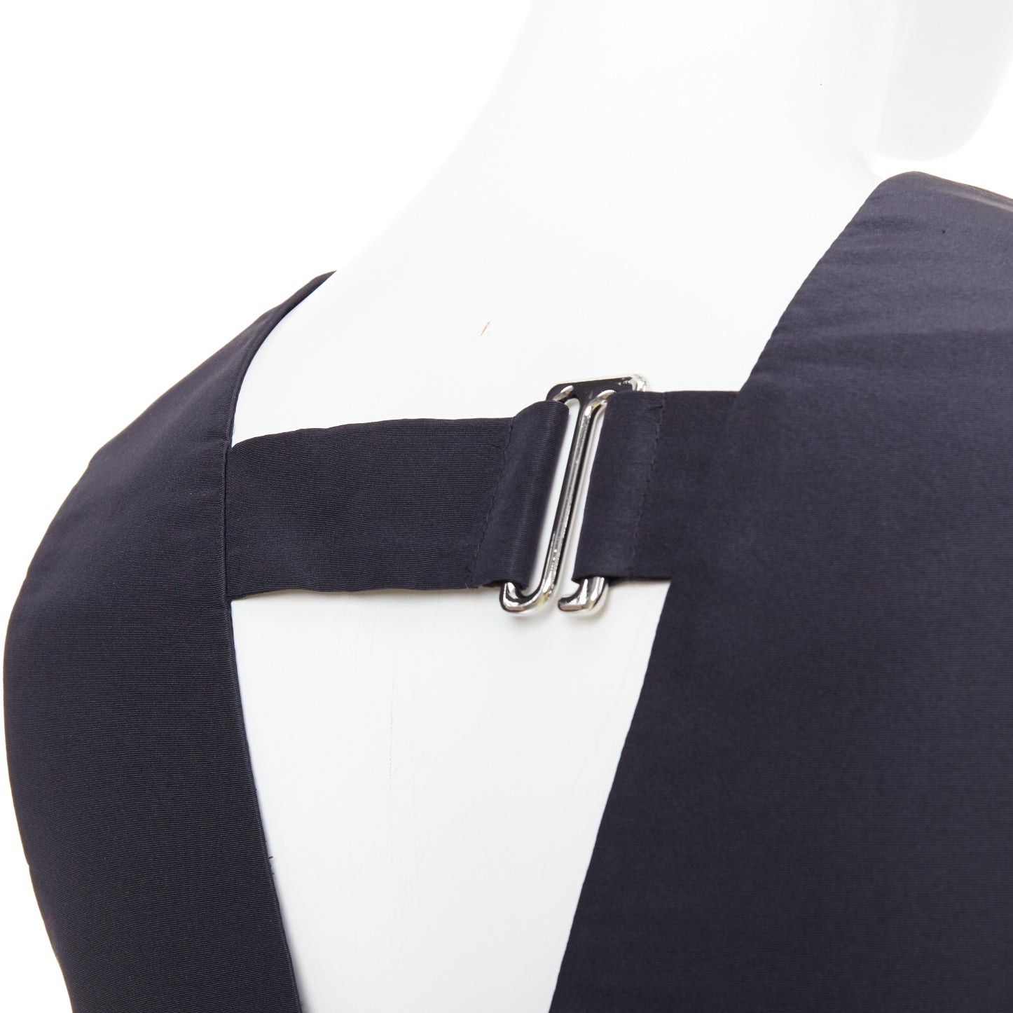 Tibi TIBI navy silk faille silver buckle strap back V neck crop top US0 XS Size XS / US 0-2 / IT 36-38 - 2 Thumbnail