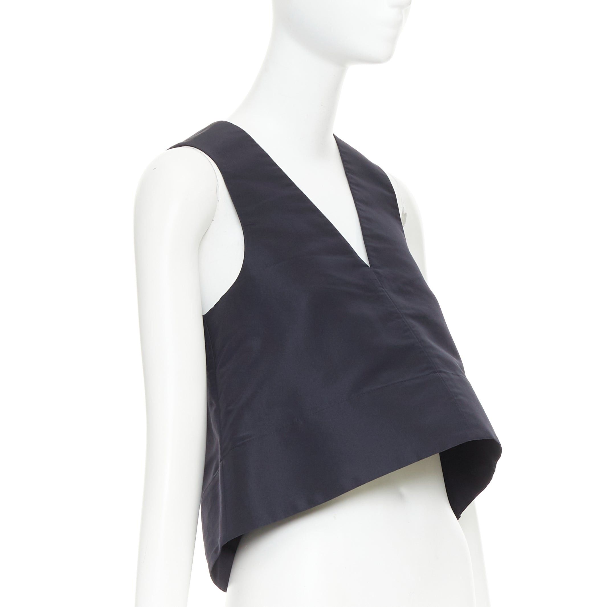 Tibi TIBI navy silk faille silver buckle strap back V neck crop top US0 XS Size XS / US 0-2 / IT 36-38 - 4 Thumbnail