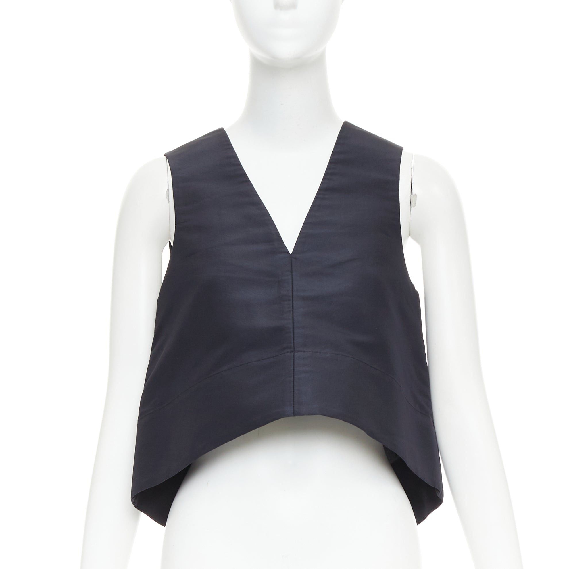 Tibi TIBI navy silk faille silver buckle strap back V neck crop top US0 XS Size XS / US 0-2 / IT 36-38 - 3 Thumbnail