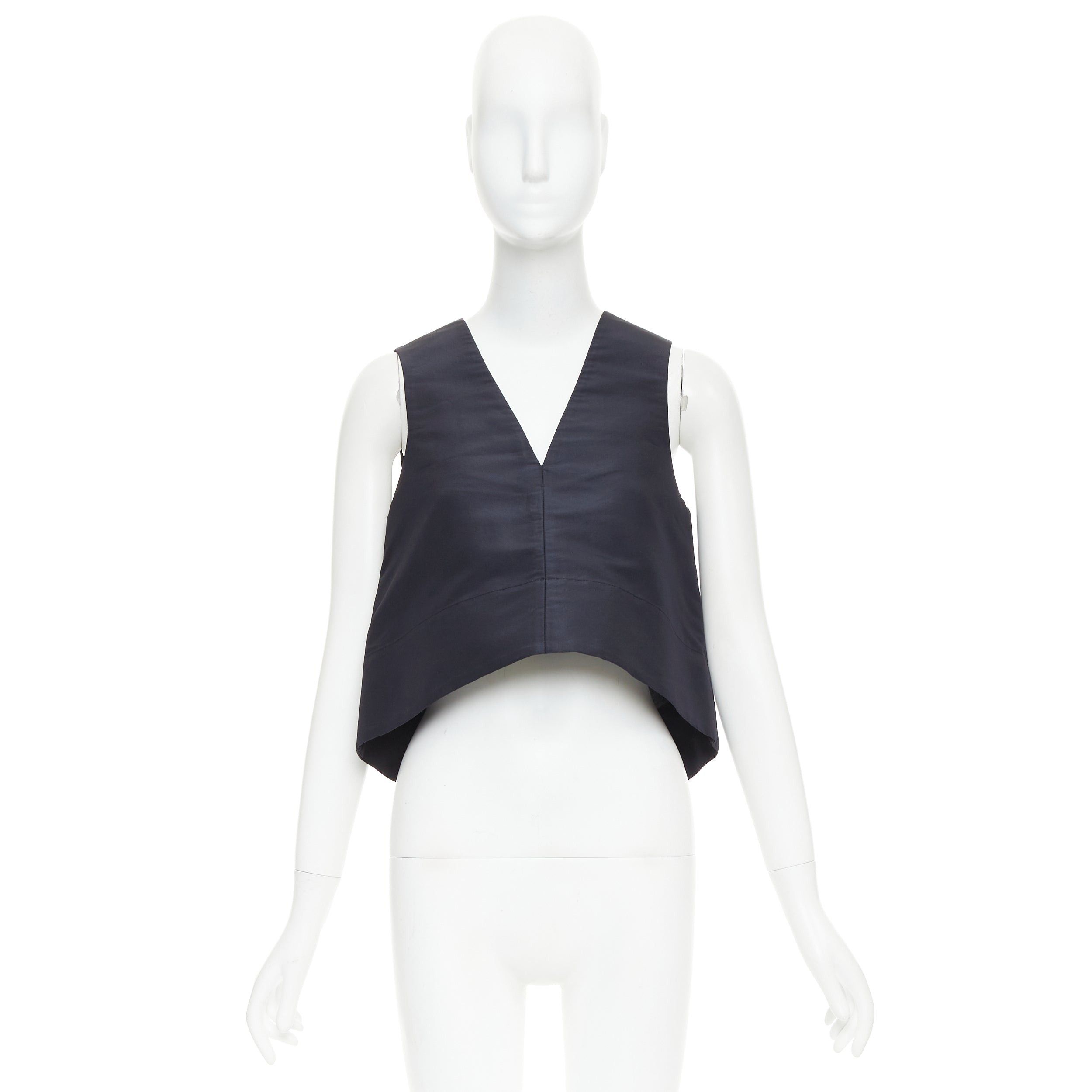 Tibi TIBI navy silk faille silver buckle strap back V neck crop top US0 XS Size XS / US 0-2 / IT 36-38 - 9 Thumbnail