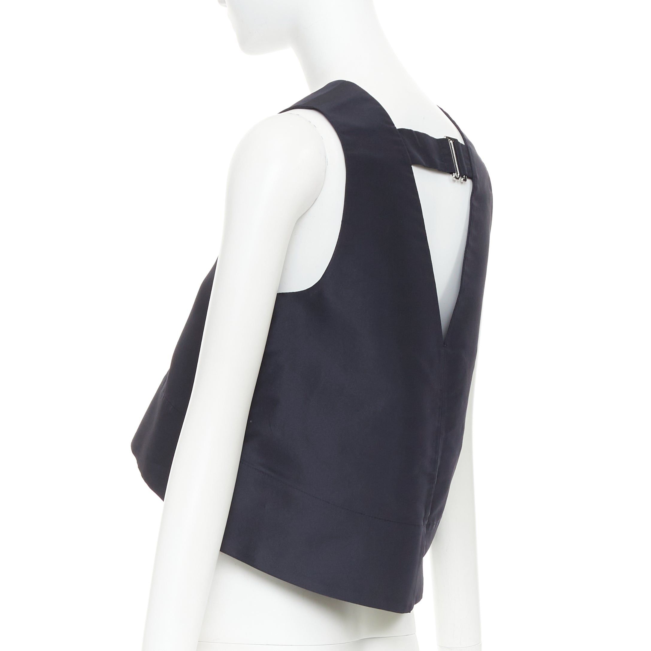 Tibi TIBI navy silk faille silver buckle strap back V neck crop top US0 XS Size XS / US 0-2 / IT 36-38 - 6 Thumbnail