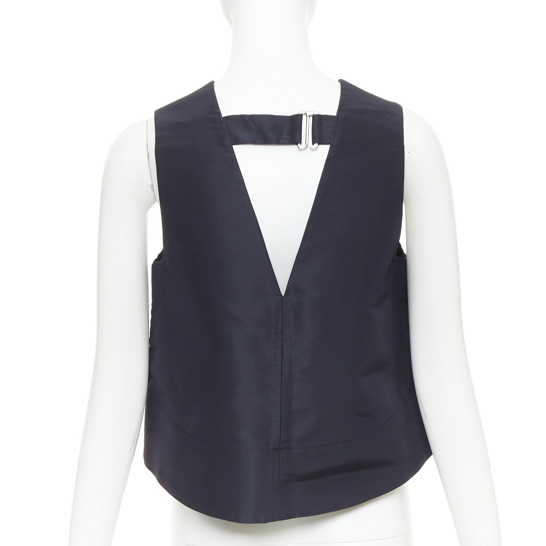 Tibi TIBI navy silk faille silver buckle strap back V neck crop top US0 XS Size XS / US 0-2 / IT 36-38 - 5 Thumbnail