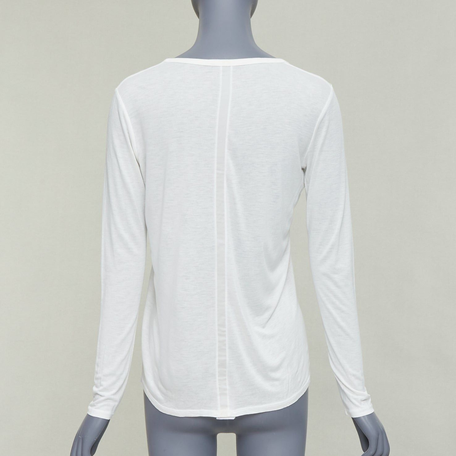The Row THE ROW cream viscose silk trim scoop neck soft relaxed tshirt XS Size S / US 4 / IT 40 - 5 Thumbnail
