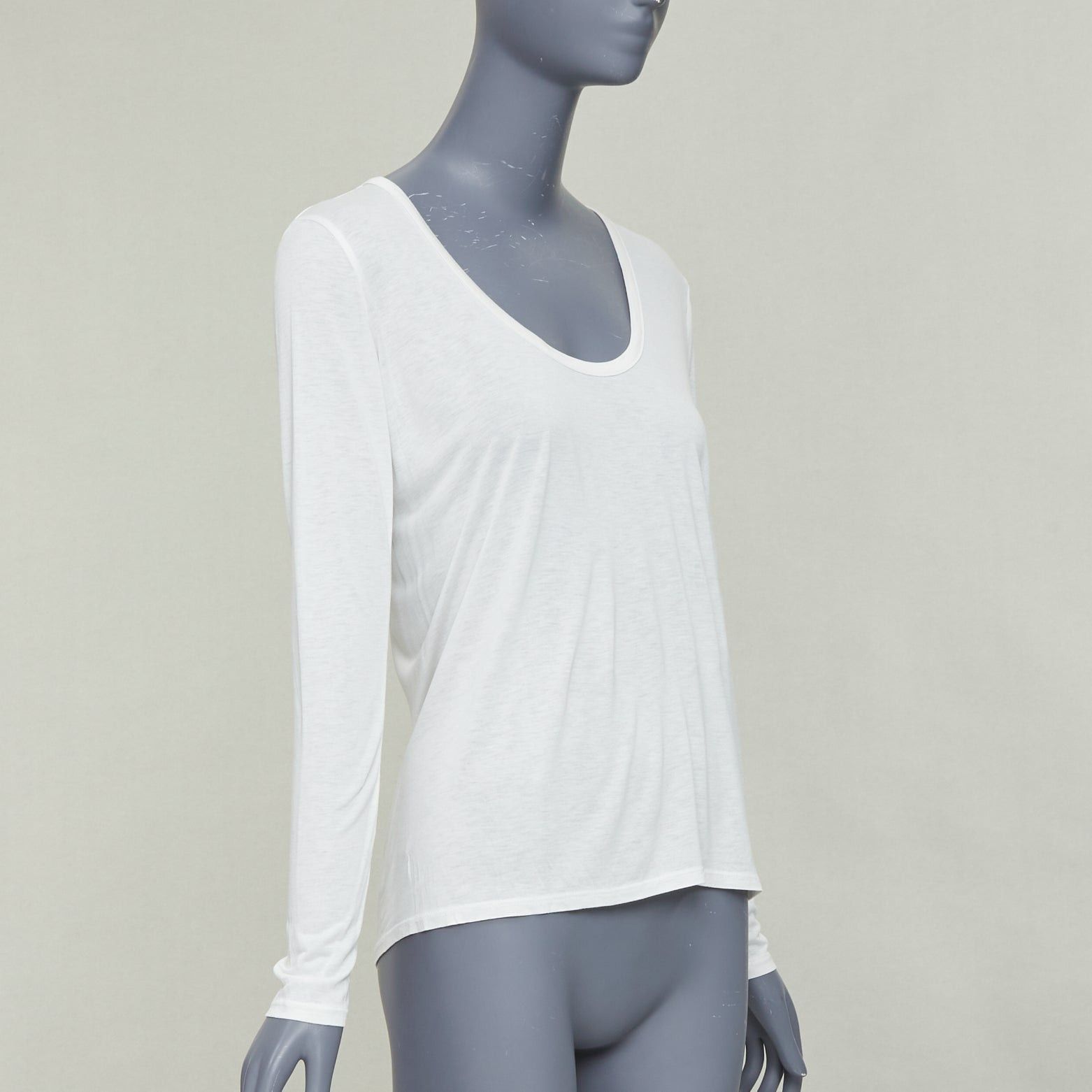 The Row THE ROW cream viscose silk trim scoop neck soft relaxed tshirt XS Size S / US 4 / IT 40 - 3 Thumbnail