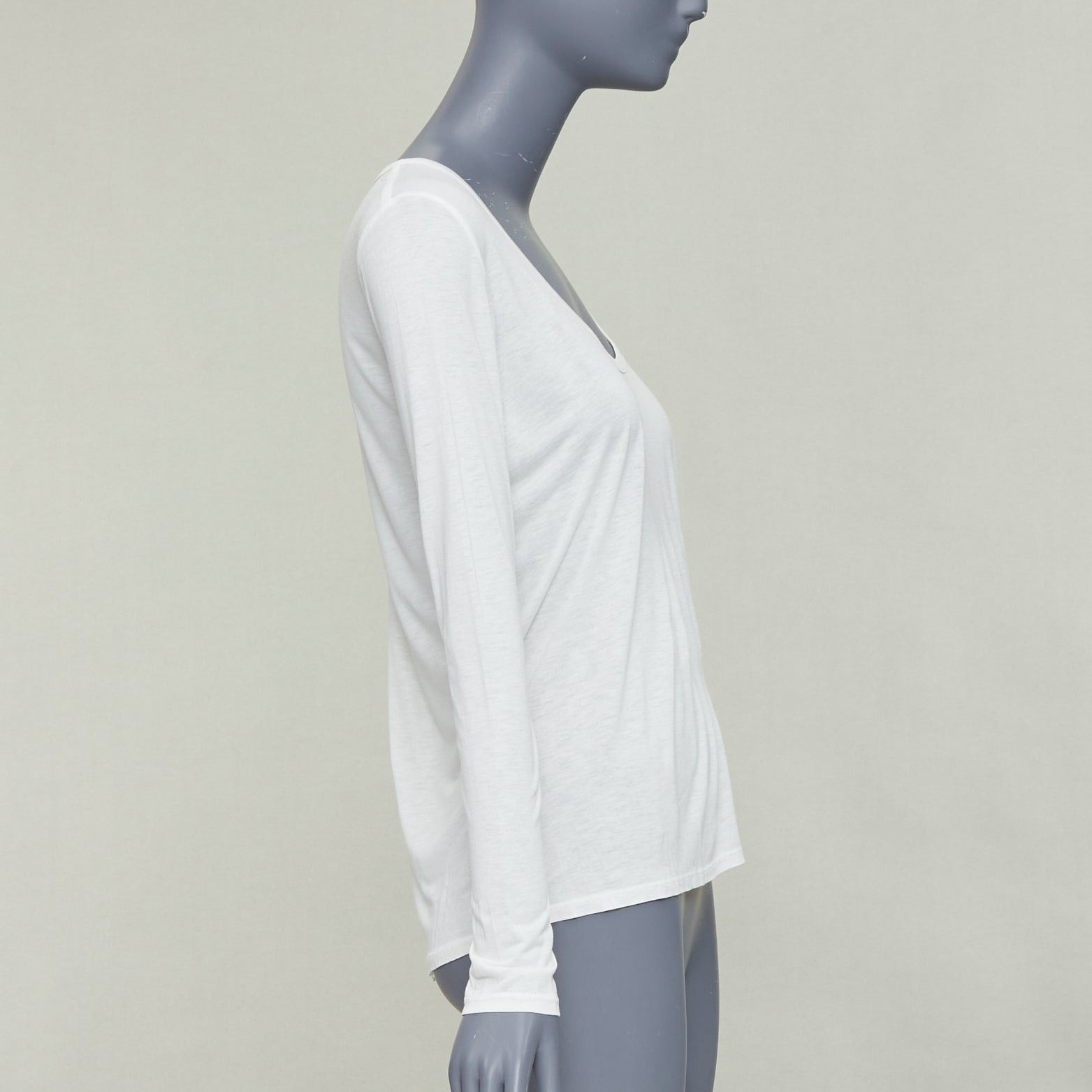 The Row THE ROW cream viscose silk trim scoop neck soft relaxed tshirt XS Size S / US 4 / IT 40 - 4 Thumbnail