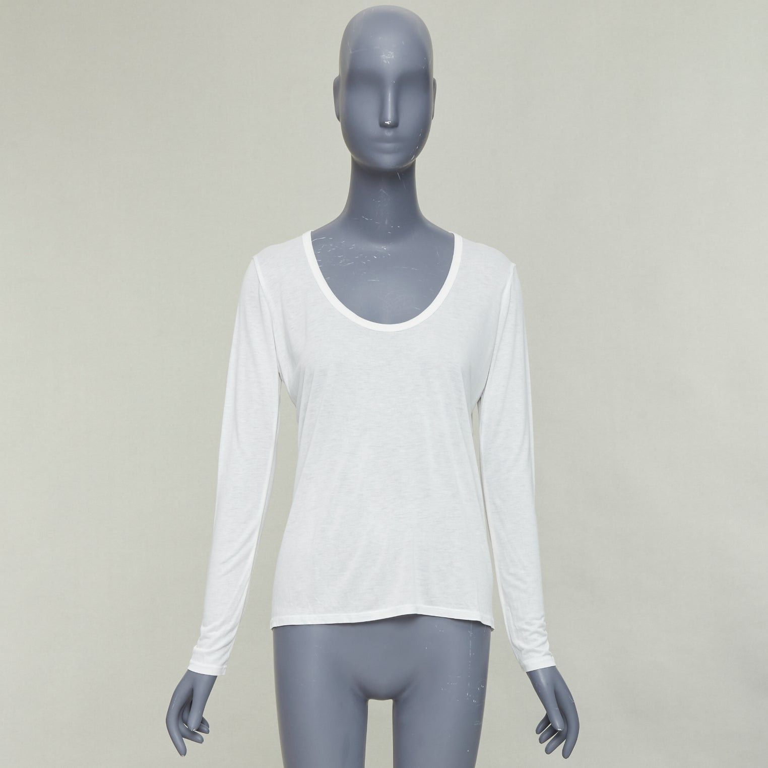 The Row THE ROW cream viscose silk trim scoop neck soft relaxed tshirt XS Size S / US 4 / IT 40 - 9 Thumbnail