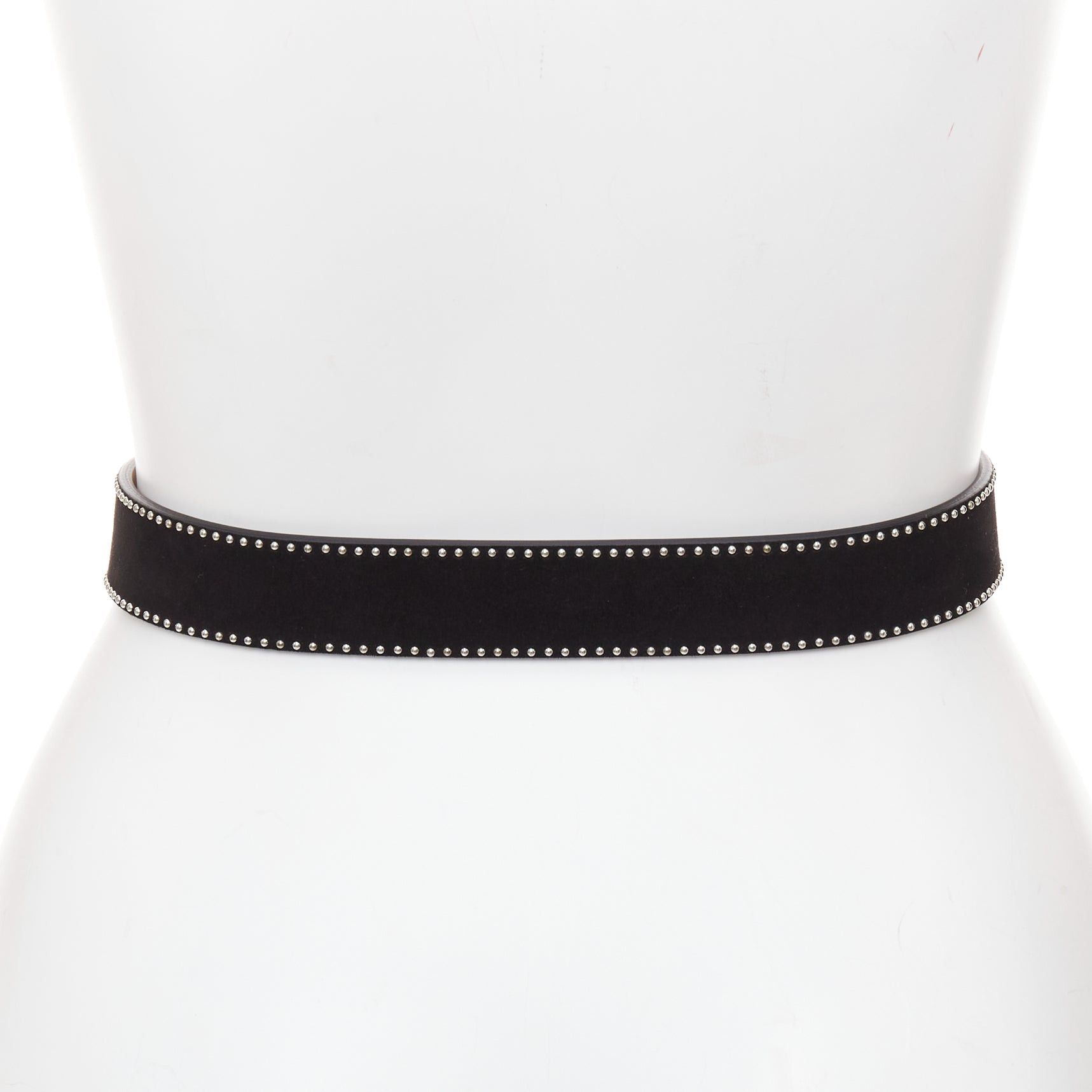 Alaia ALAIA black suede leather silver mini dome studded buckled belt 65cm Size ONE SIZE - 4 Thumbnail