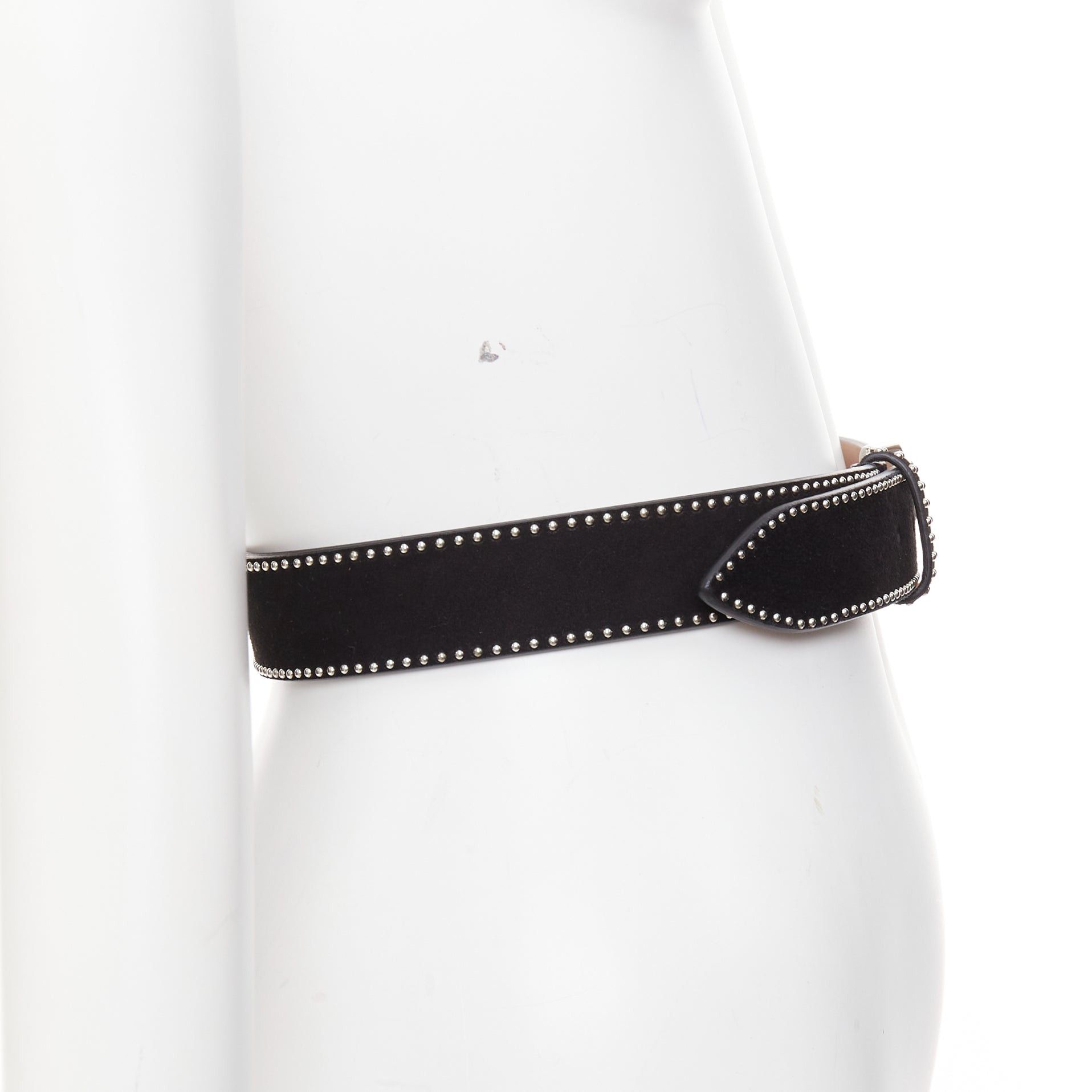 Alaia ALAIA black suede leather silver mini dome studded buckled belt 65cm Size ONE SIZE - 3 Thumbnail