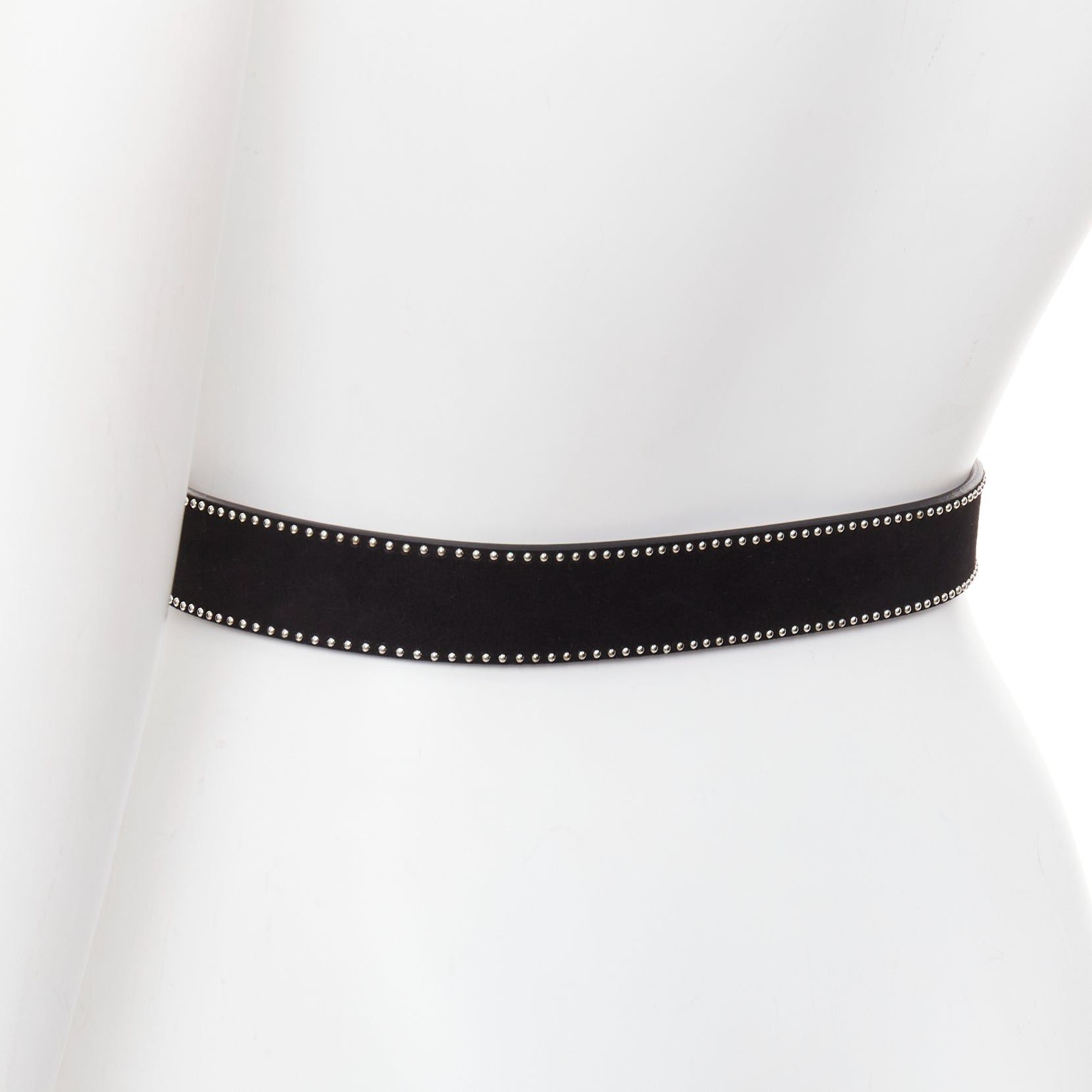Alaia ALAIA black suede leather silver mini dome studded buckled belt 65cm Size ONE SIZE - 5 Thumbnail