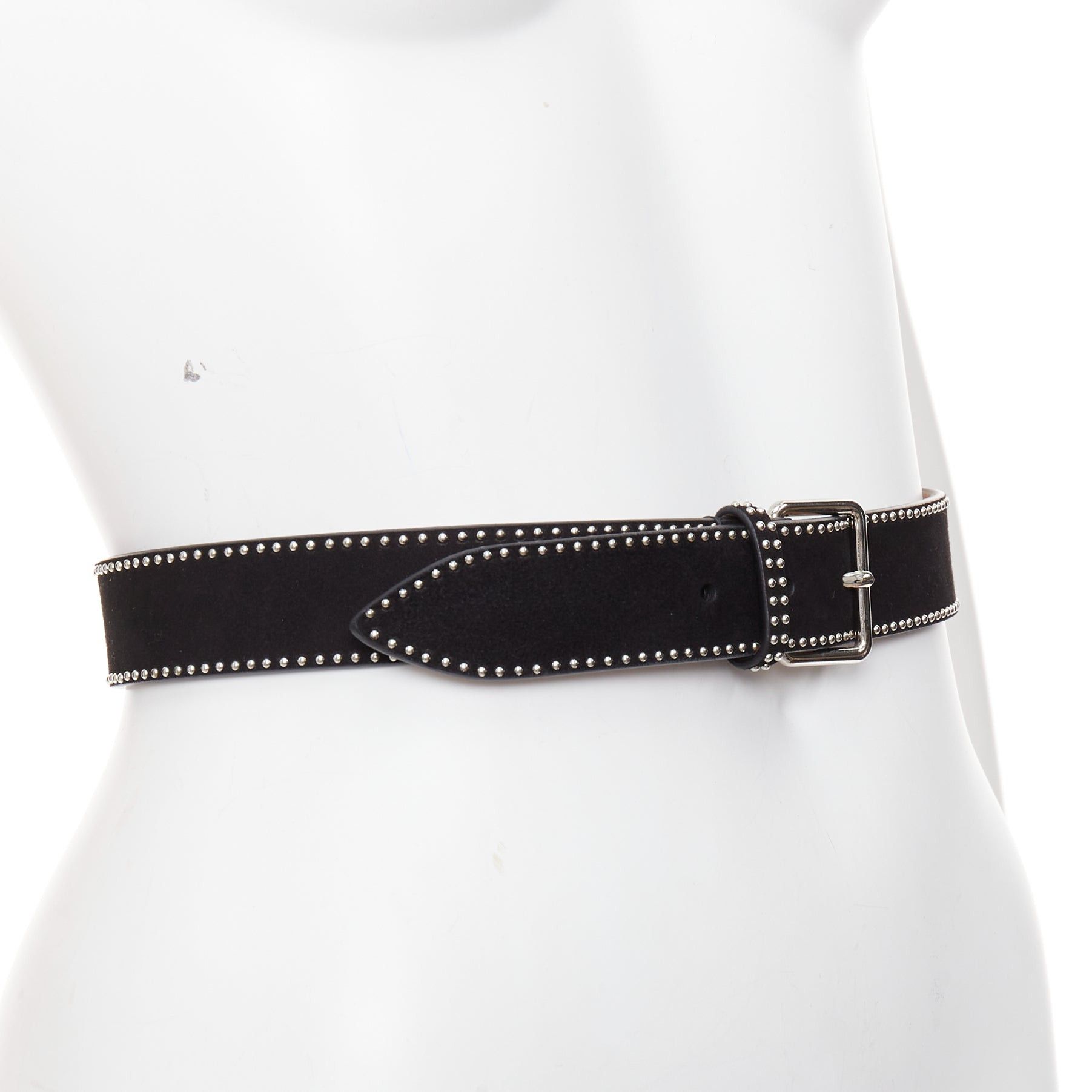 Alaia ALAIA black suede leather silver mini dome studded buckled belt 65cm Size ONE SIZE - 2 Thumbnail