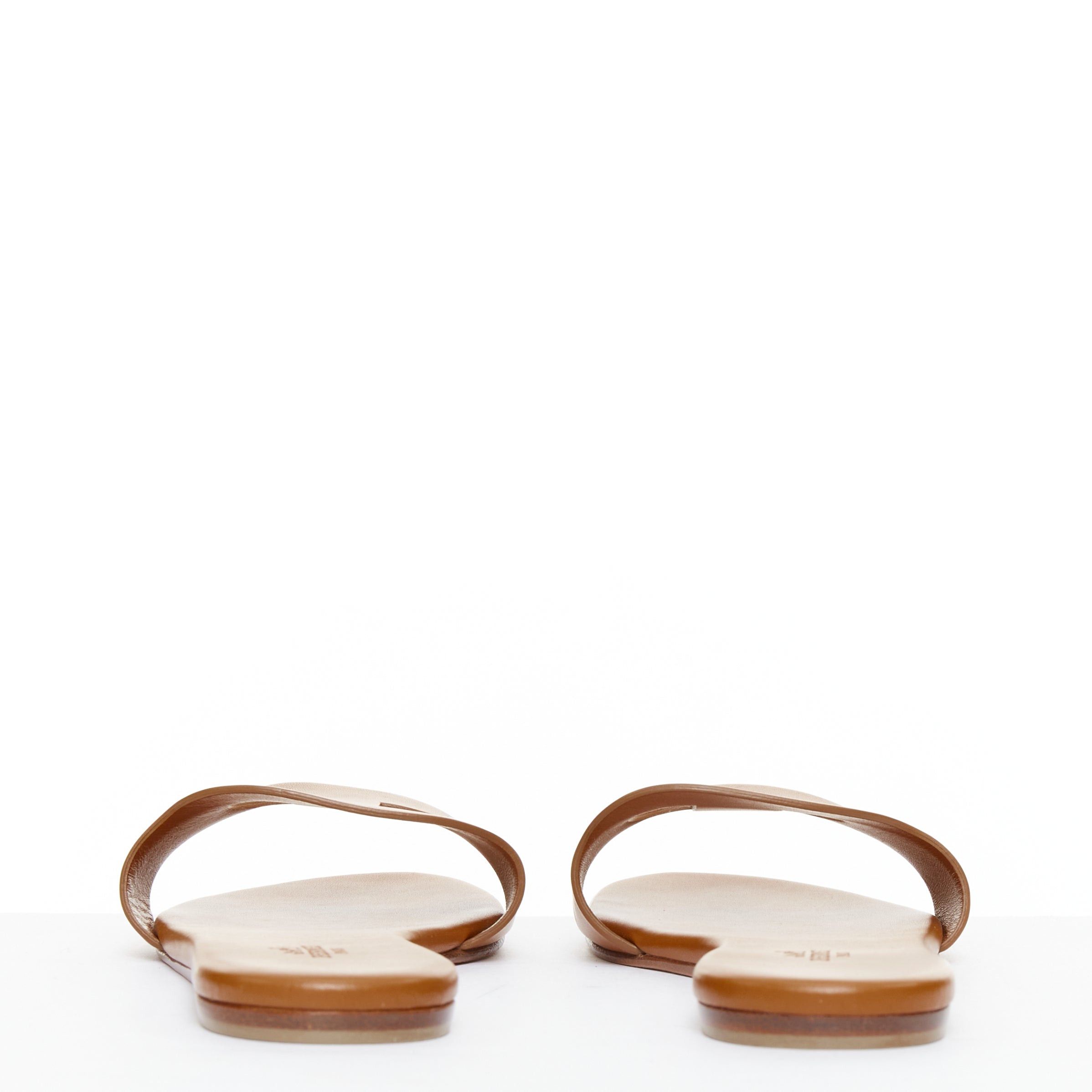 Hermes HERMES Lisboa Chaine d‚ÄôAncre brown leather cut out flat sandal slippers EU37.5 Size US 7.5 / IT 37.5 - 5 Thumbnail