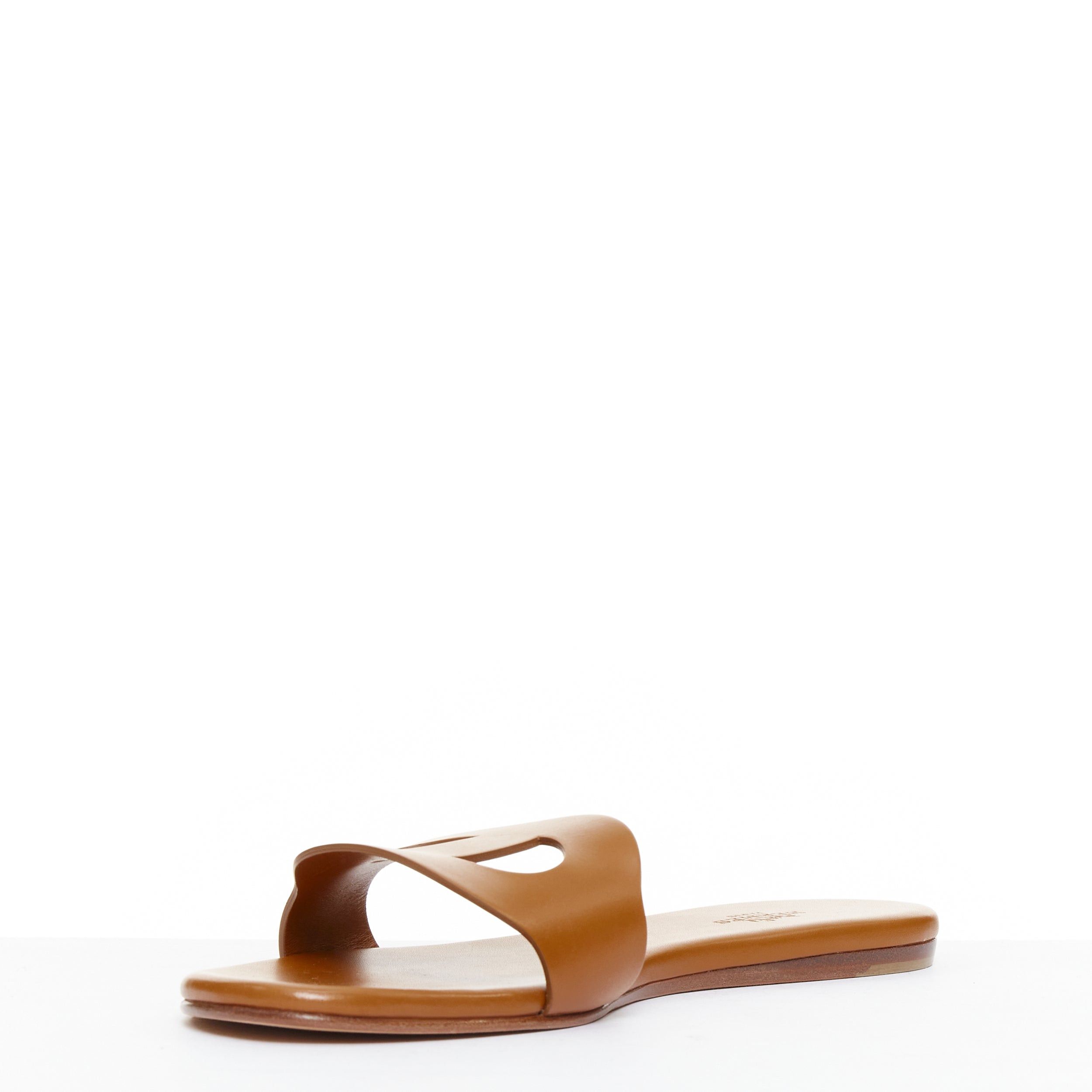 Hermes HERMES Lisboa Chaine d‚ÄôAncre brown leather cut out flat sandal slippers EU37.5 Size US 7.5 / IT 37.5 - 4 Thumbnail