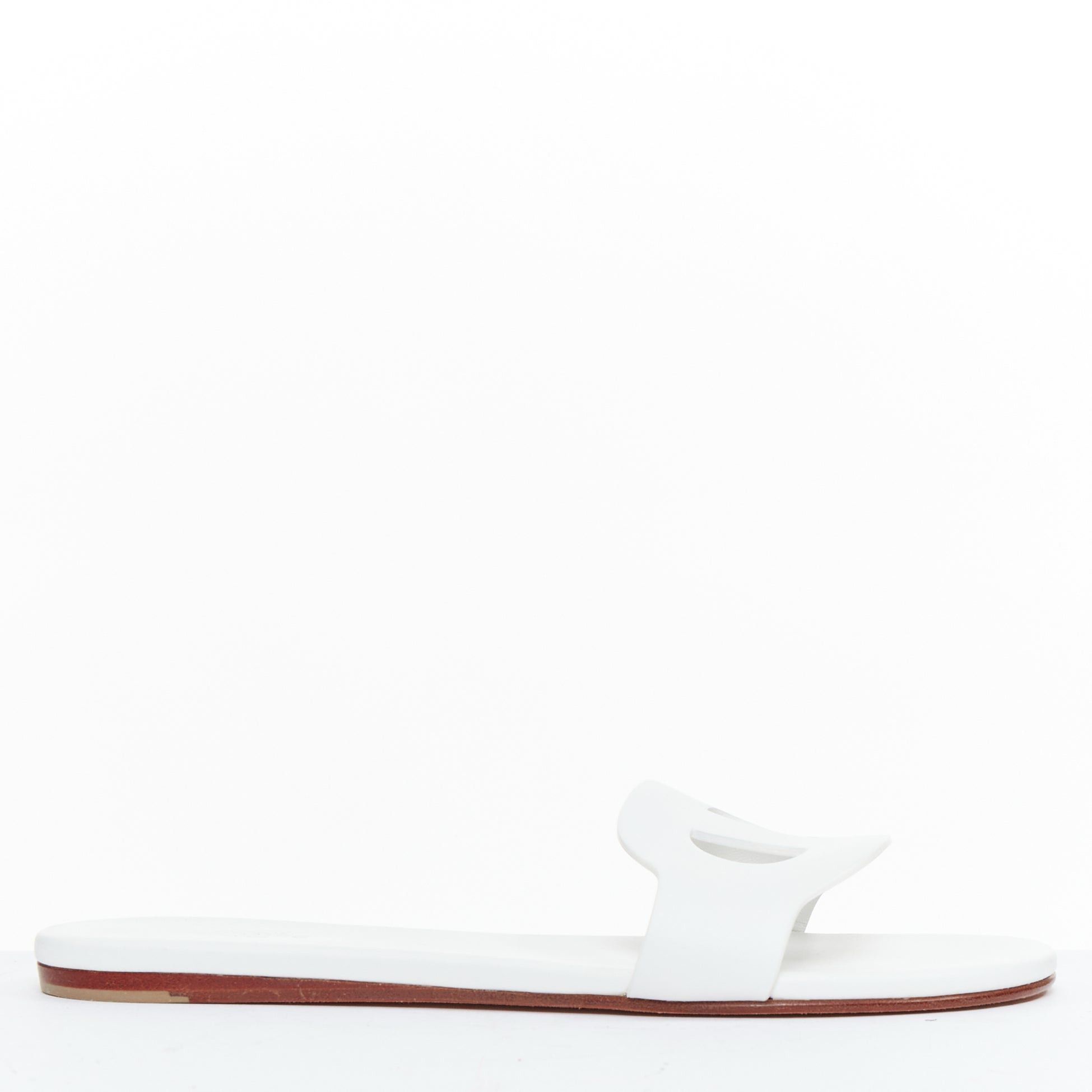 Hermes HERMES Lisboa Chaine d‚ÄôAncre white leather cut out flat sandal slippers EU37.5 Size US 7.5 / IT 37.5 - 2 Thumbnail