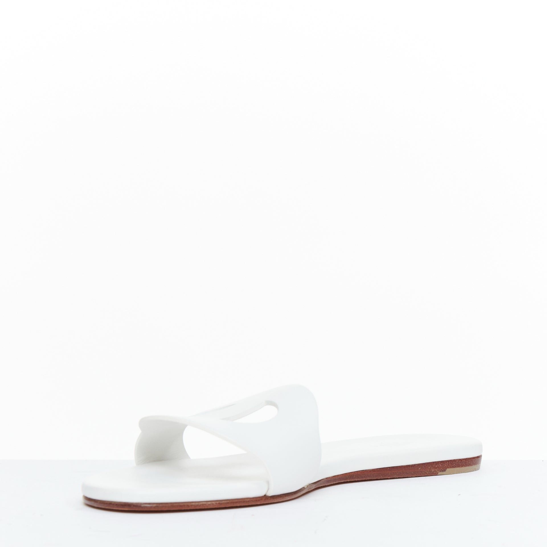 Hermes HERMES Lisboa Chaine d‚ÄôAncre white leather cut out flat sandal slippers EU37.5 Size US 7.5 / IT 37.5 - 4 Thumbnail