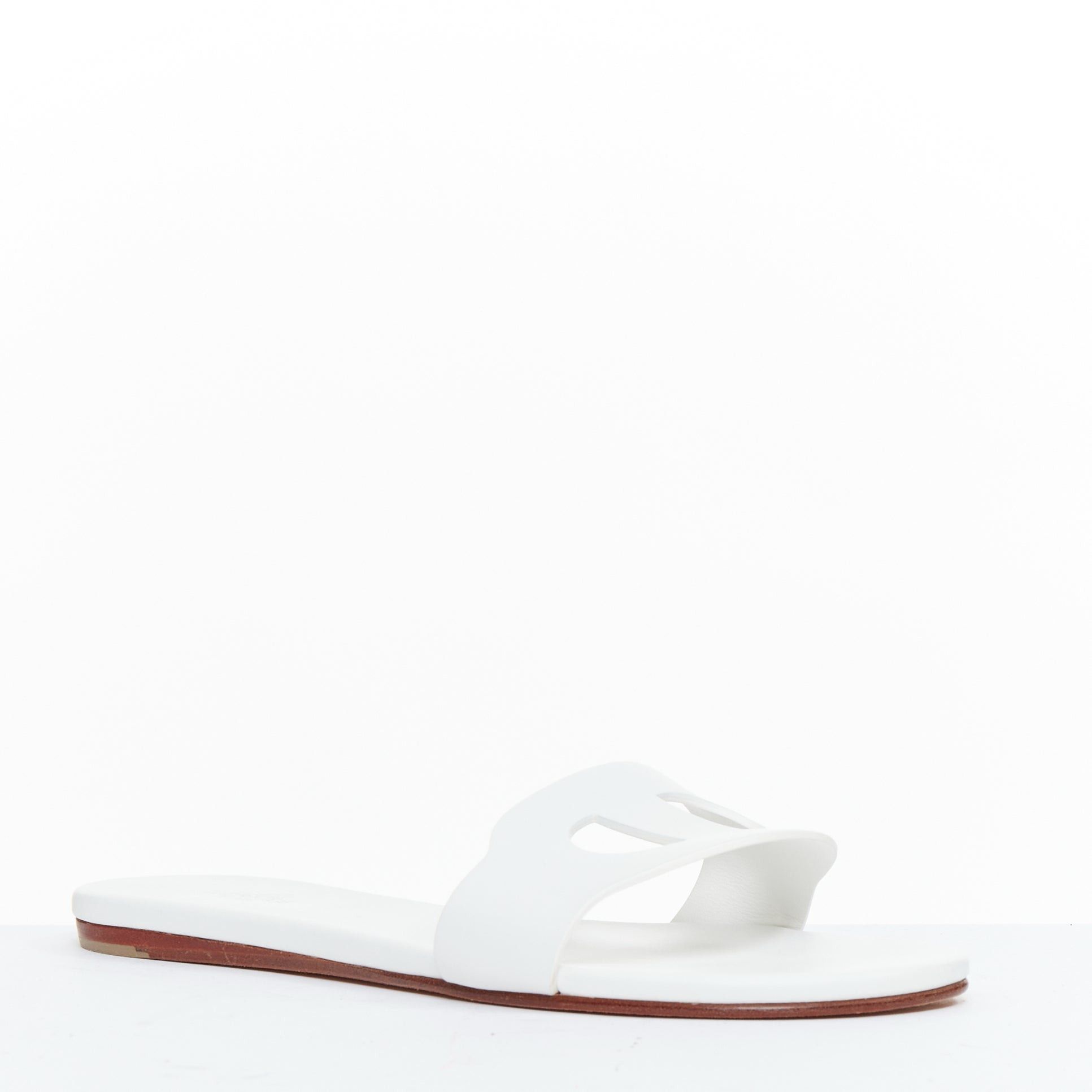 Hermes HERMES Lisboa Chaine d‚ÄôAncre white leather cut out flat sandal slippers EU37.5 Size US 7.5 / IT 37.5 - 3 Thumbnail
