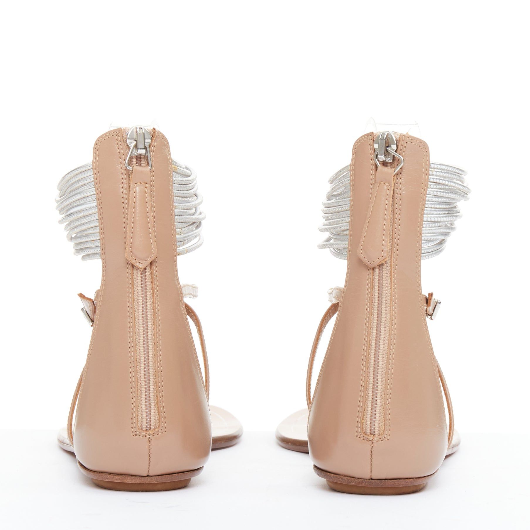 Aquazzura AQUAZZURA Spin Me Around silver coil nude leather gladiator flat sandals EU37.5 Size US 7.5 / IT 37.5 - 5 Thumbnail