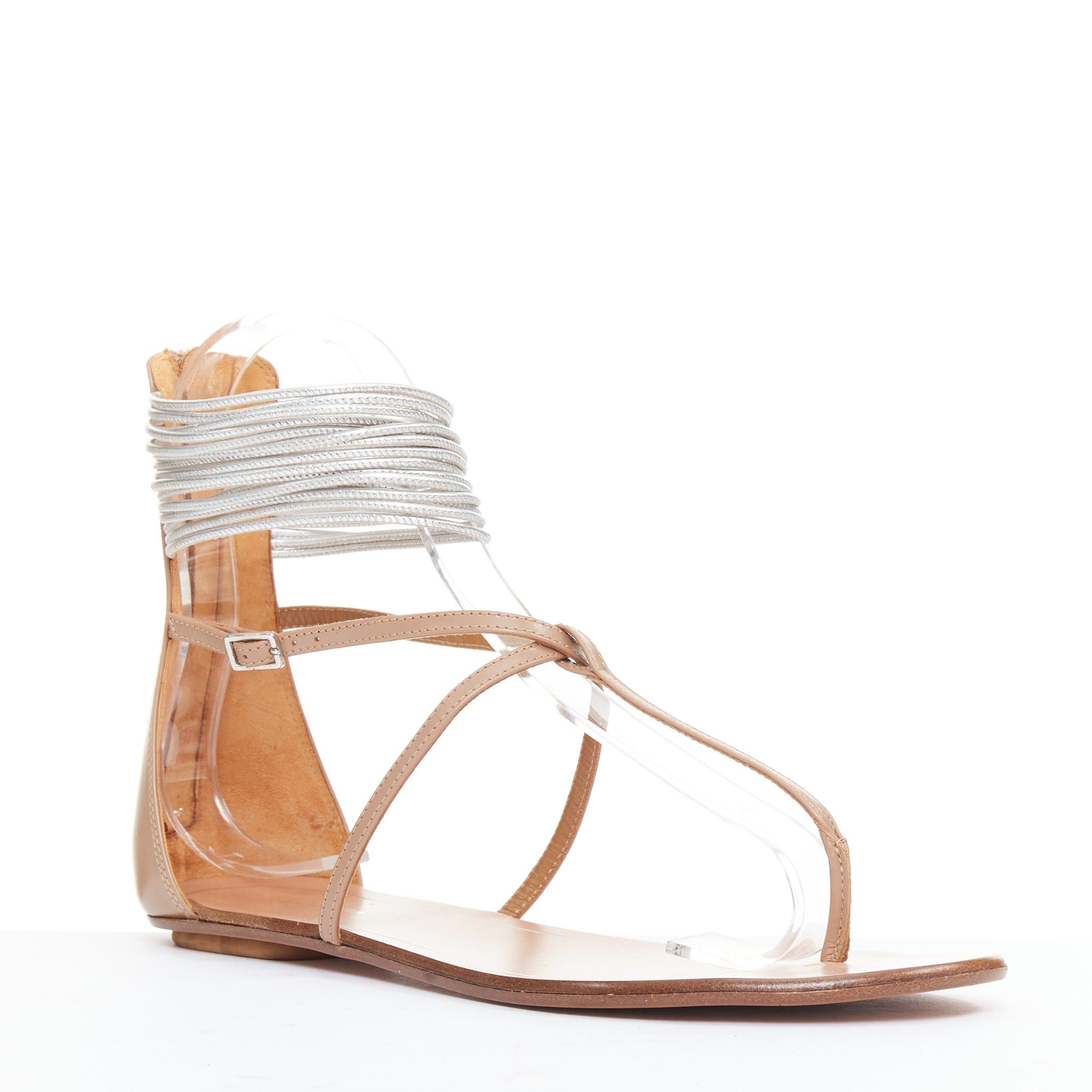 Aquazzura AQUAZZURA Spin Me Around silver coil nude leather gladiator flat sandals EU37.5 Size US 7.5 / IT 37.5 - 2 Thumbnail